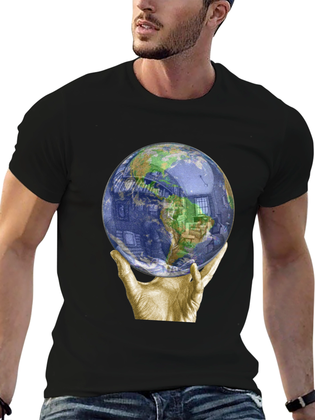Globe Held by Hands Graphic T-Shirt