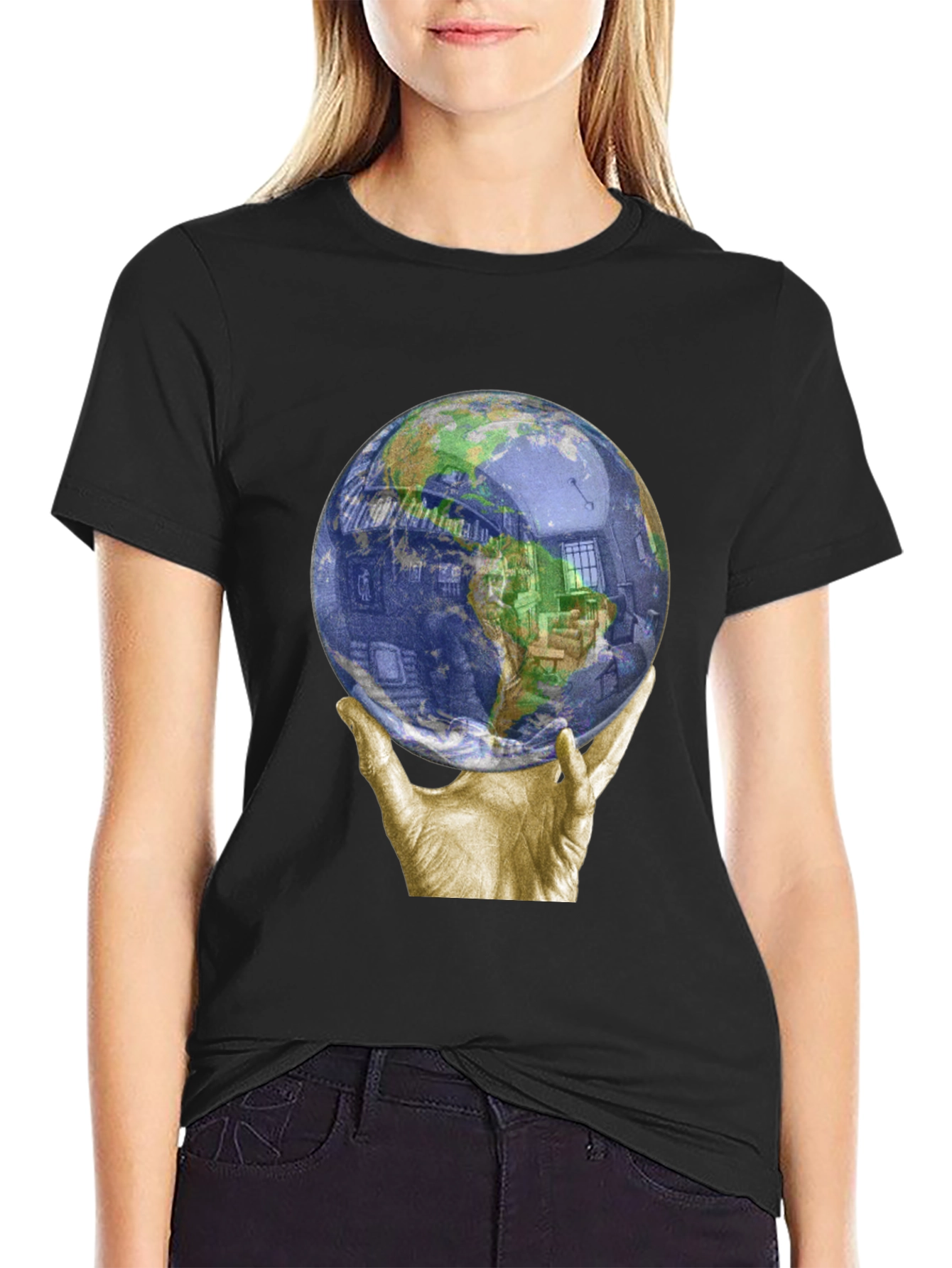 Globe Held by Hands Graphic T-Shirt