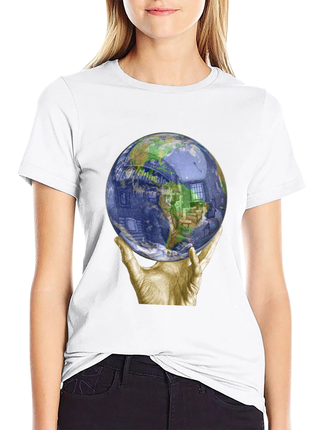 Globe Held by Hands Graphic T-Shirt