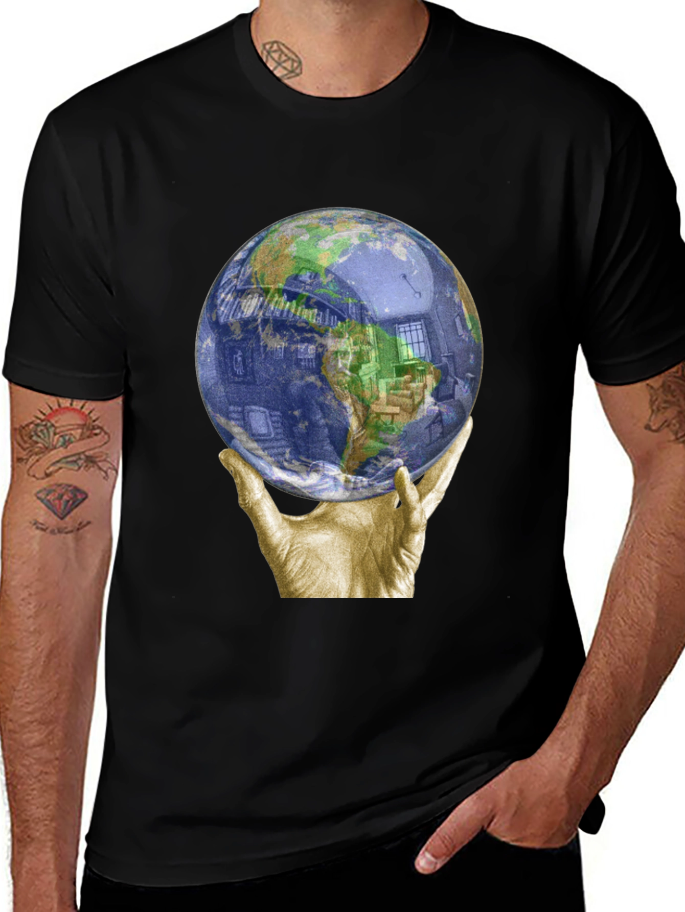 Globe Held by Hands Graphic T-Shirt