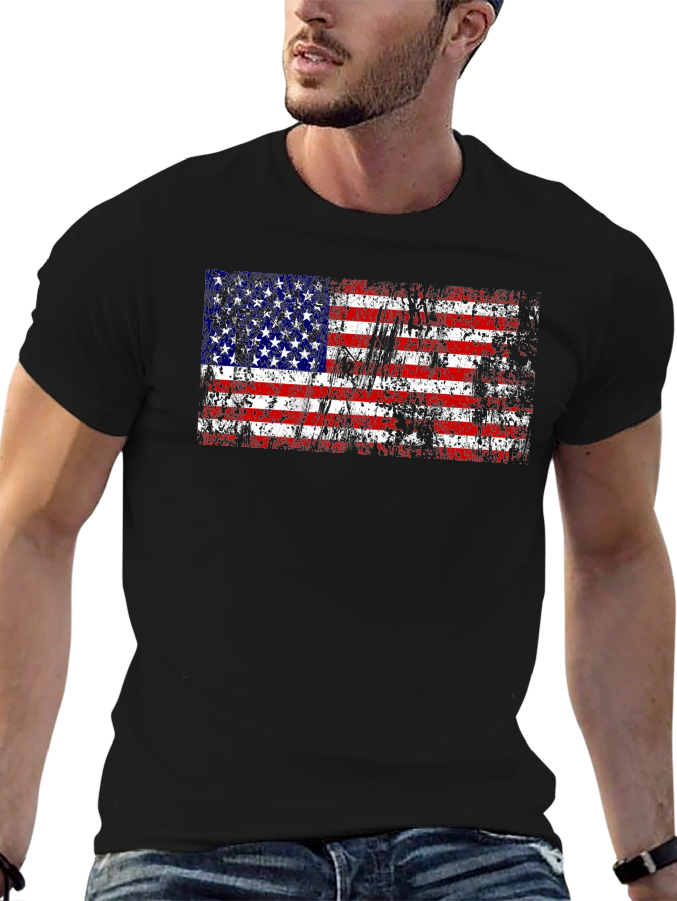 USA Flag Distressed Graphic T-Shirt
