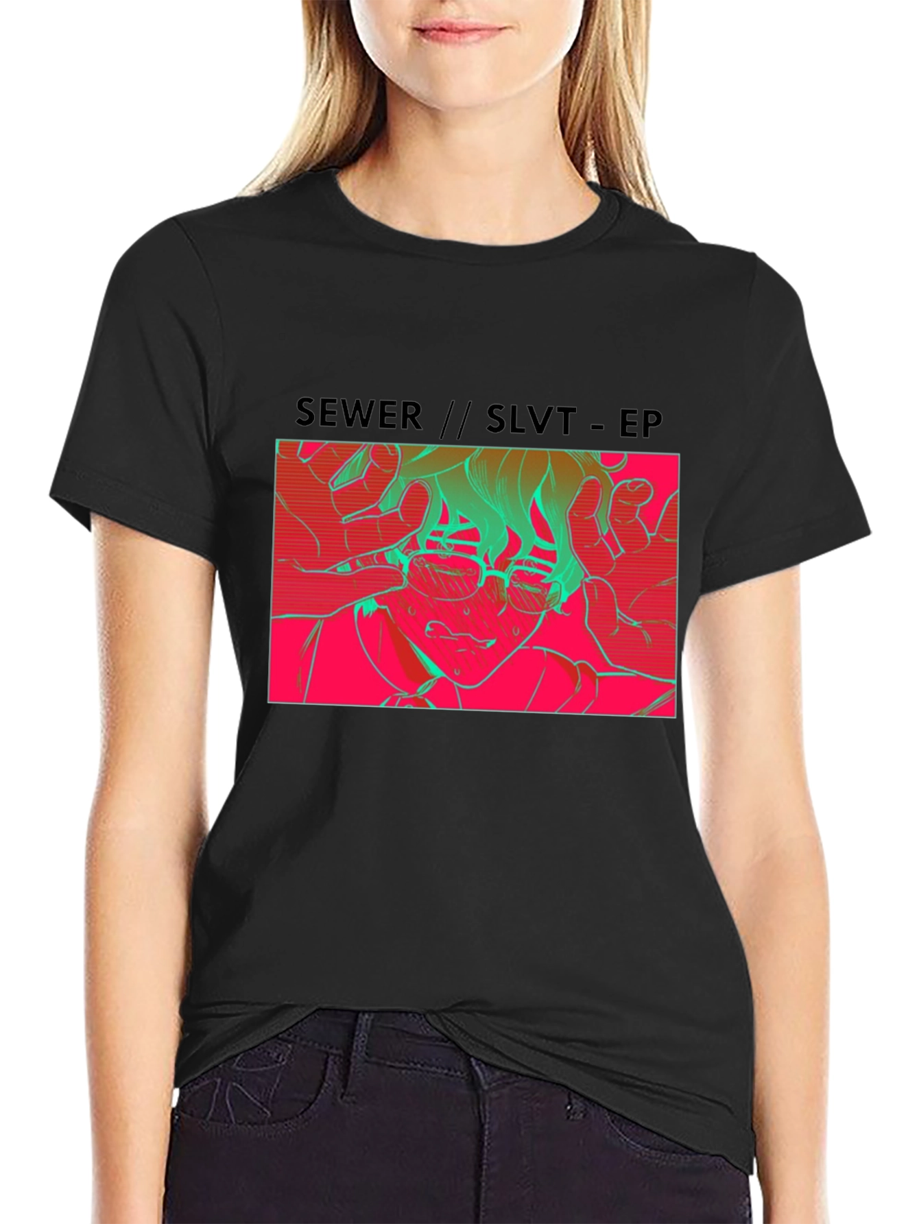 SEWER//SLVT-EP Graphic Print Black T-Shirt
