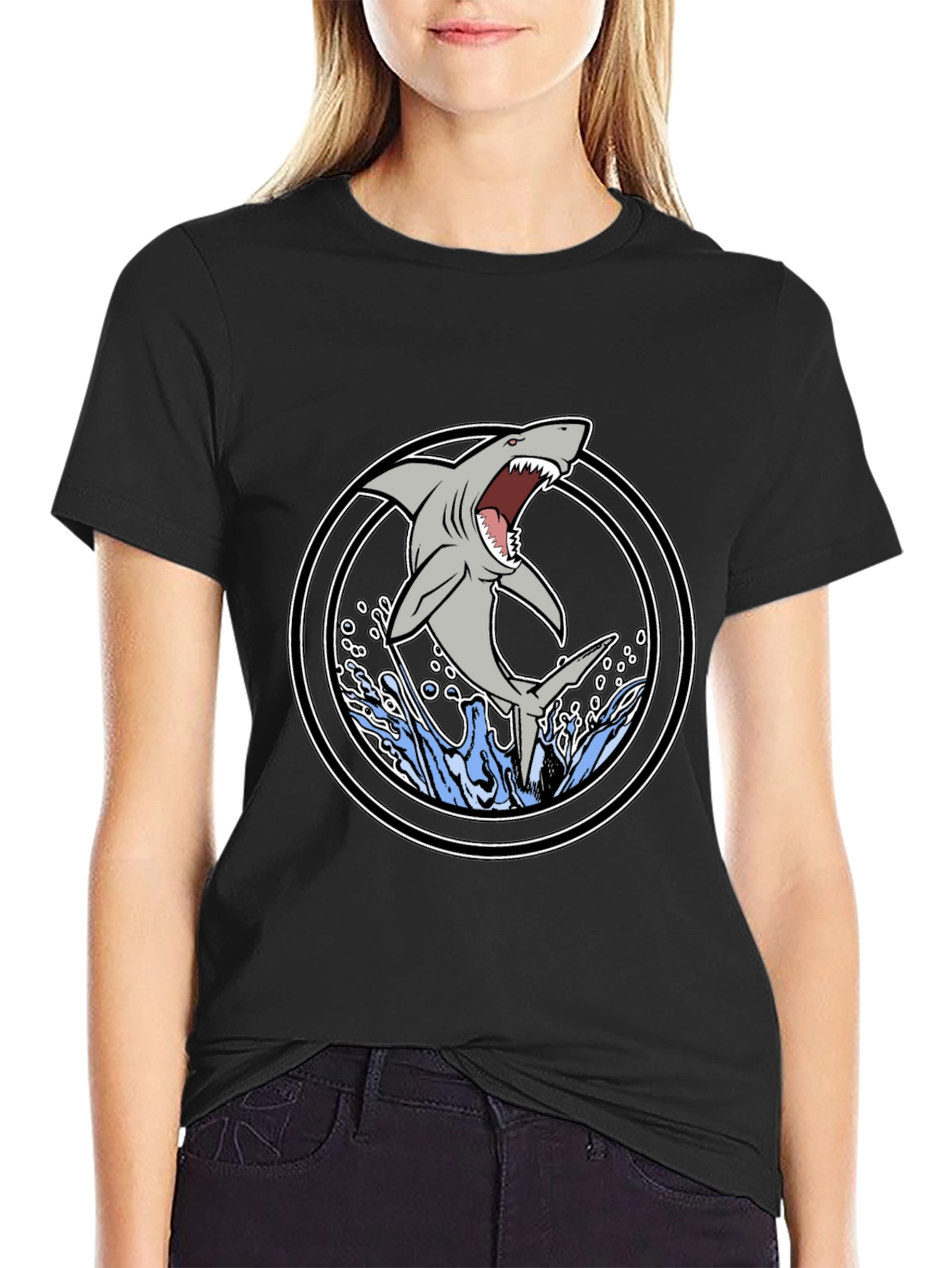 Shark Attack Graphic Tee - Black Cotton