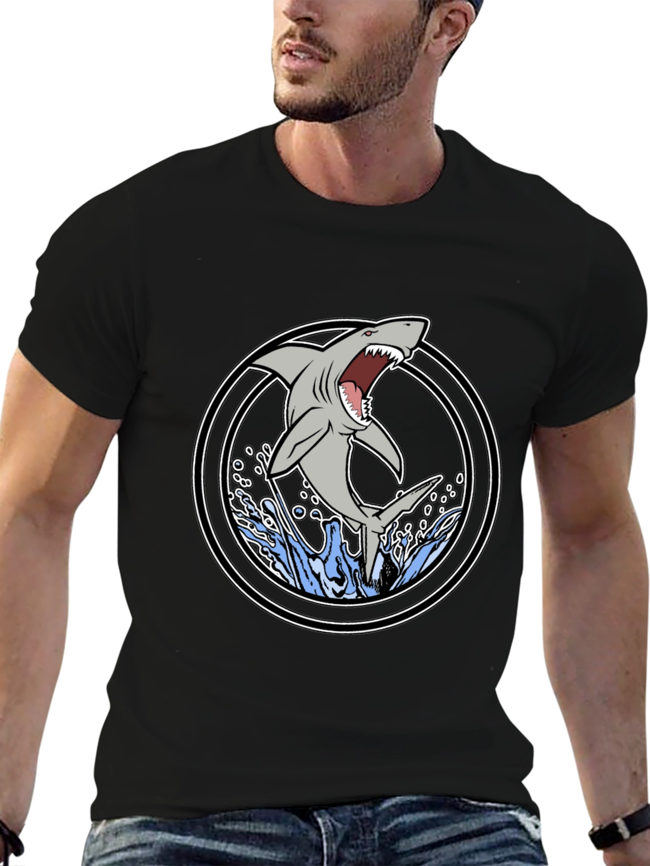 Shark Attack Graphic Tee - Black Cotton