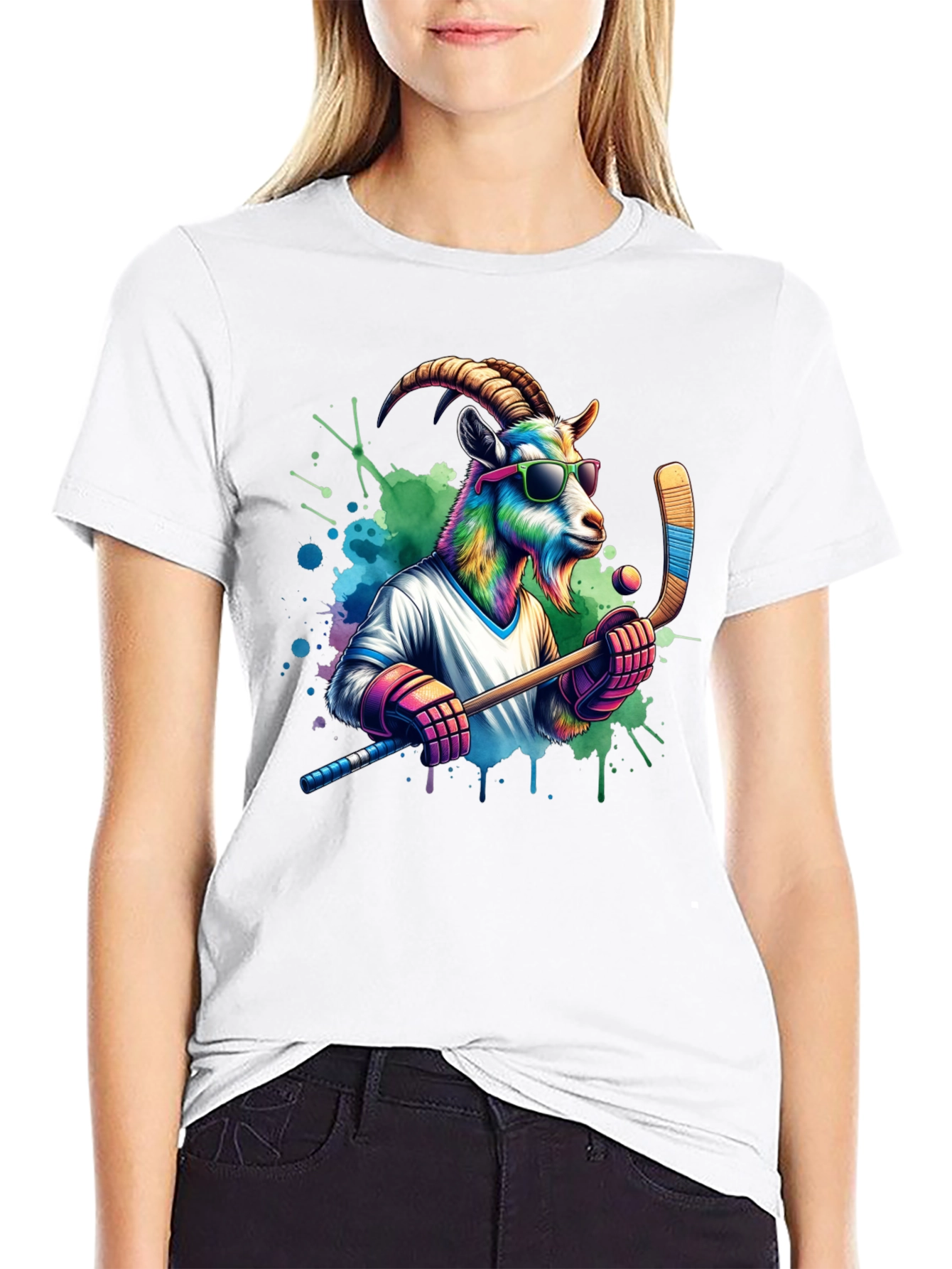 Cool Goat Hockey Player Graphic Tee