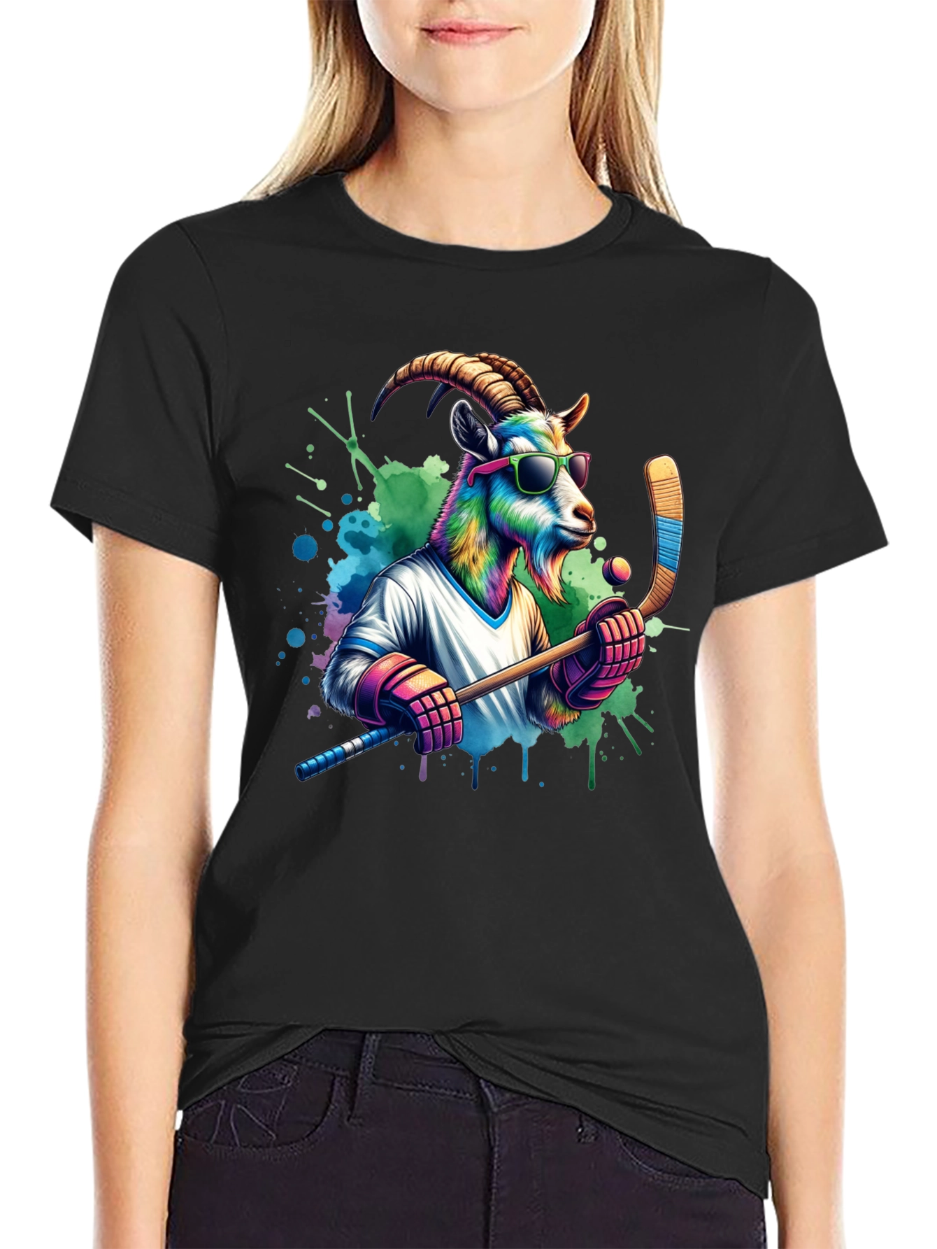 Cool Goat Hockey Player Graphic Tee
