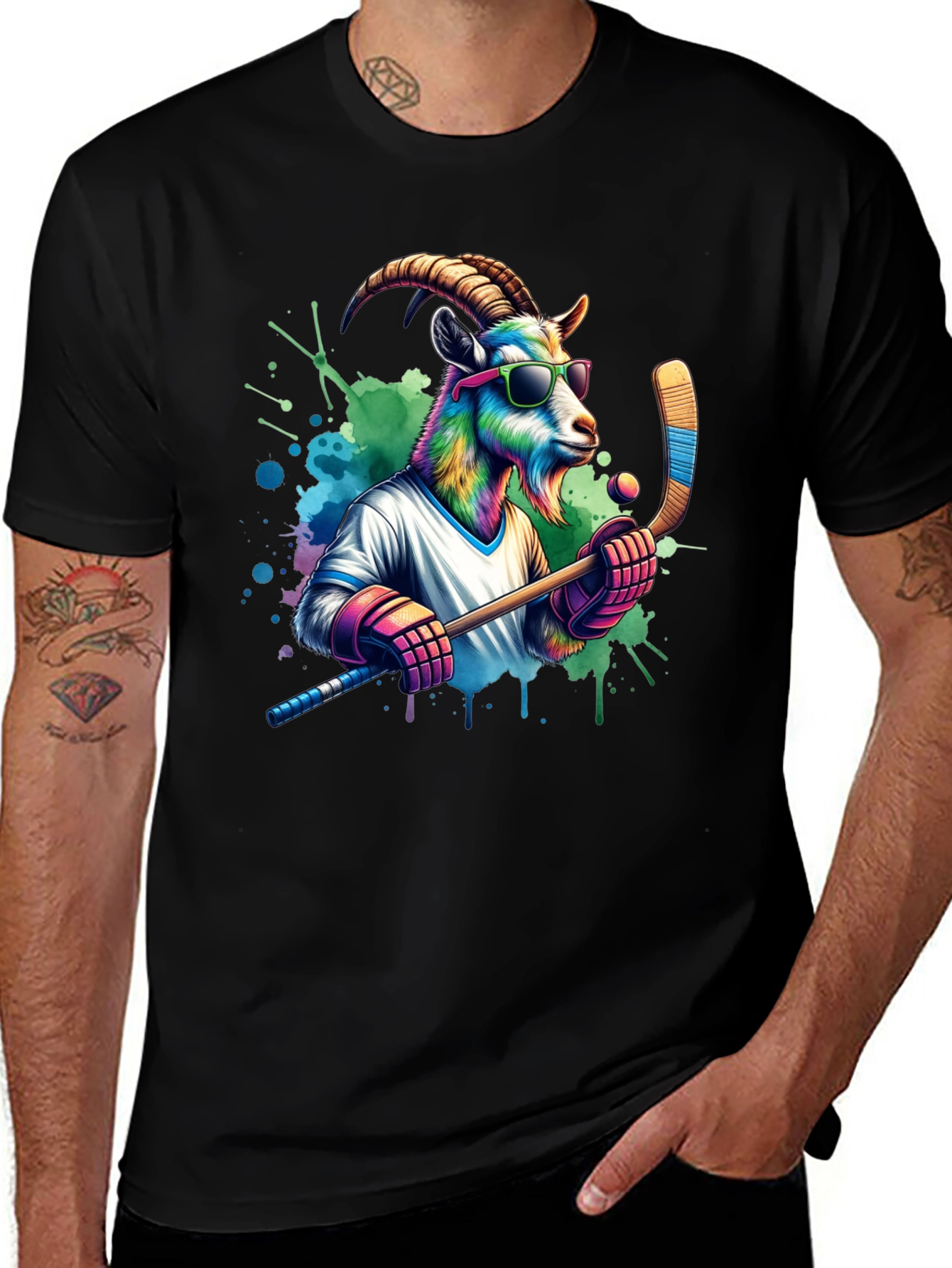 Cool Goat Hockey Player Graphic Tee