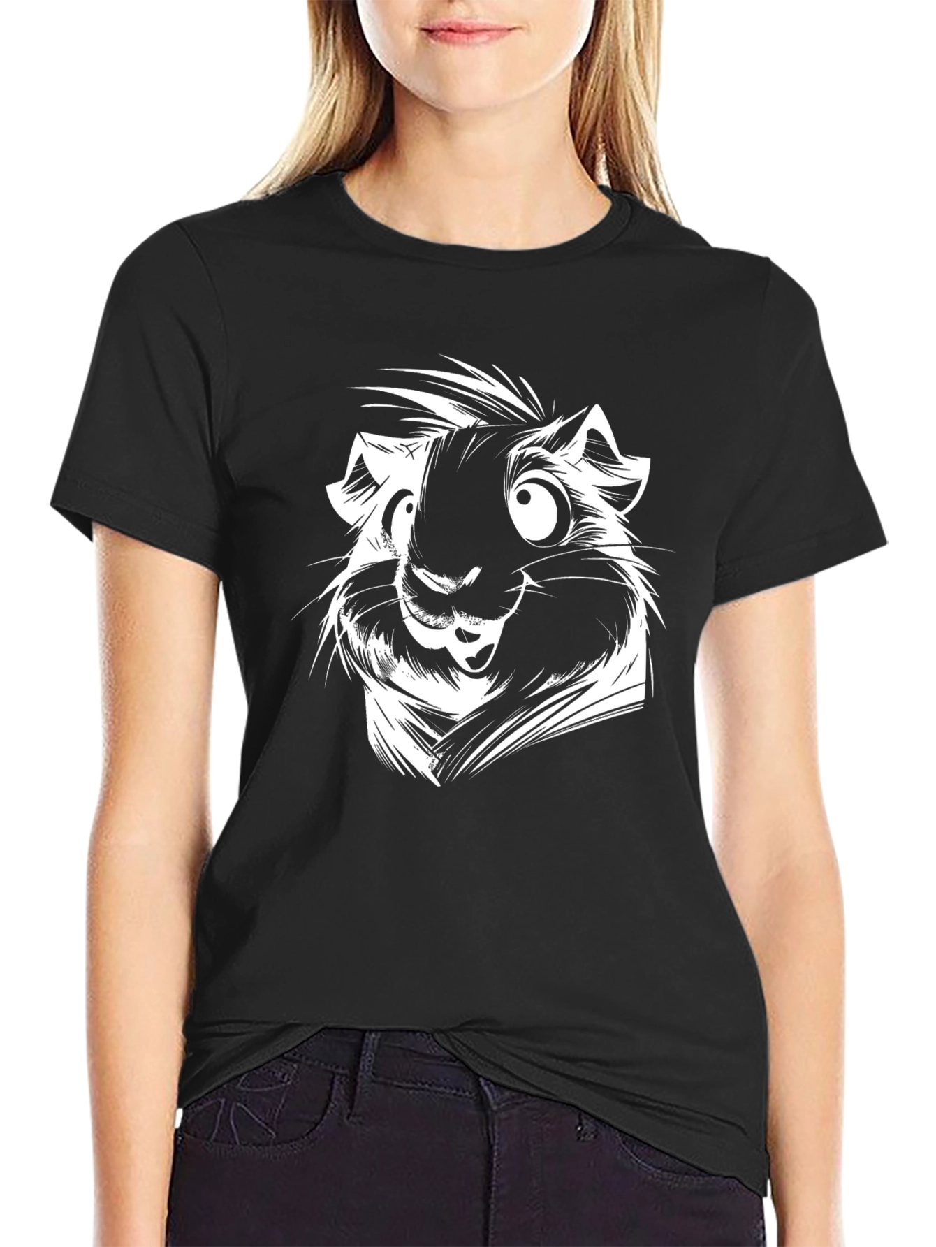 Cartoon Guinea Pig Graphic Tee - Unisex Black T-Shirt