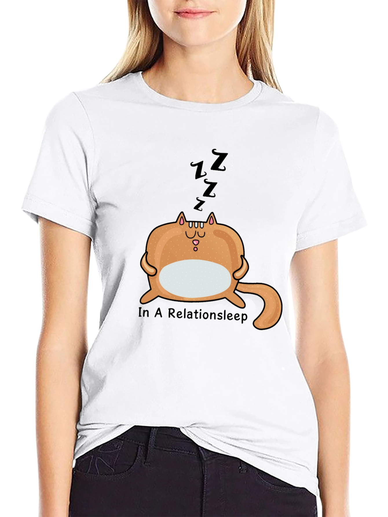 Relaxed Relationsleep Cat Graphic Tee - Unisex Black Shirt