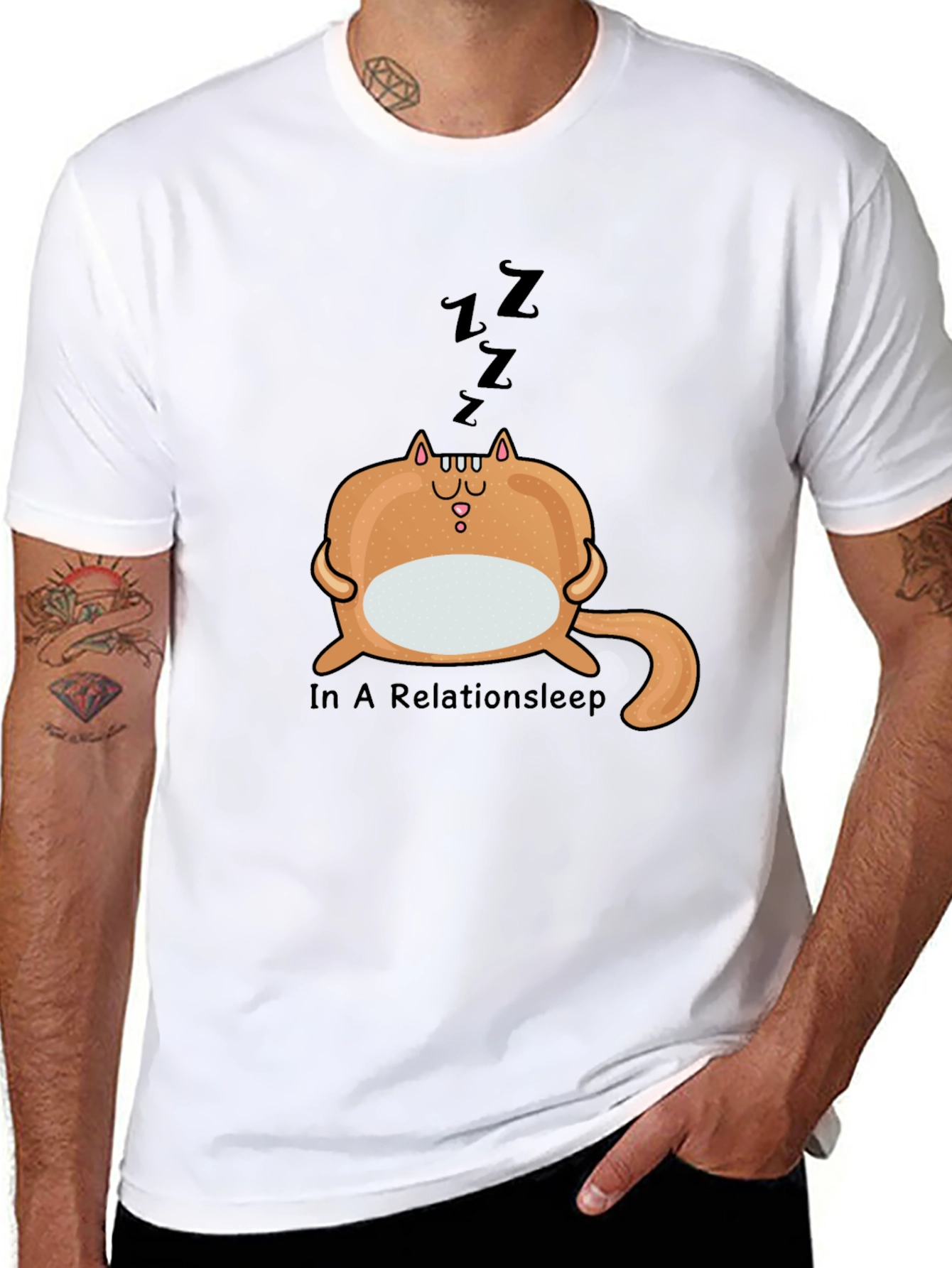 Relaxed Relationsleep Cat Graphic Tee - Unisex Black Shirt