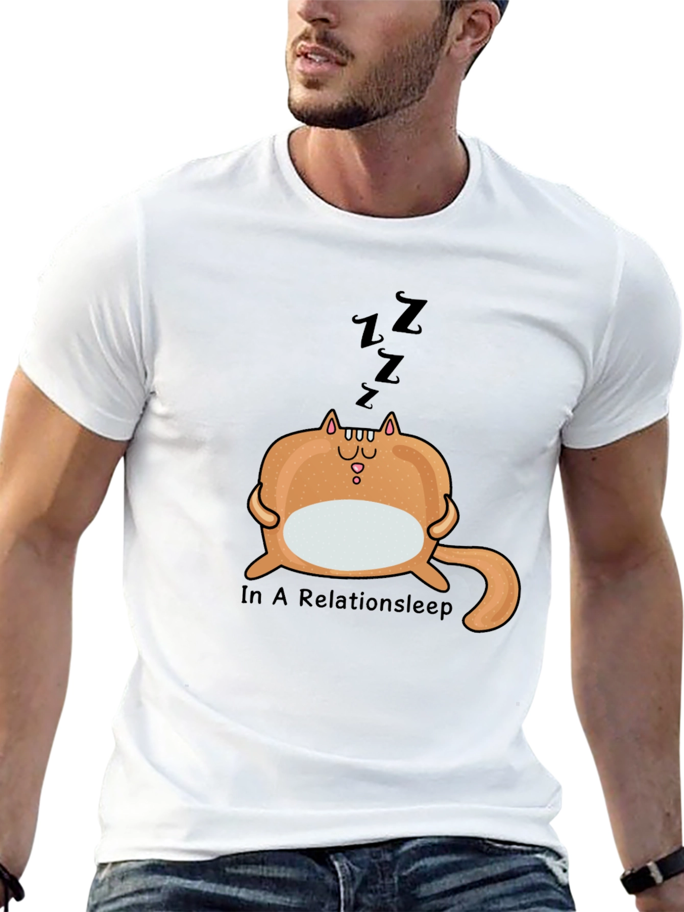 Relaxed Relationsleep Cat Graphic Tee - Unisex Black Shirt