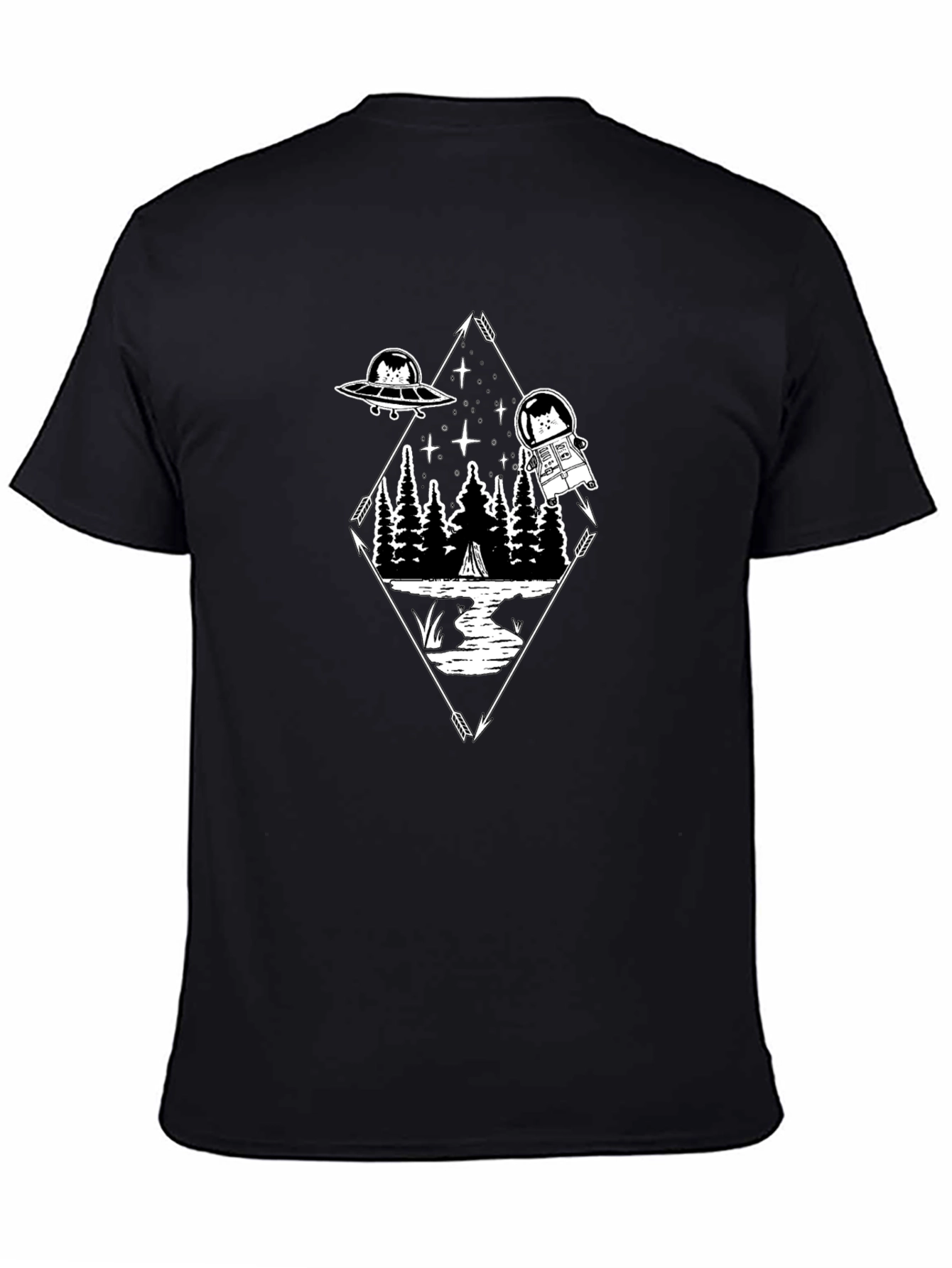 Cat Astronaut Graphic T-Shirt - Black