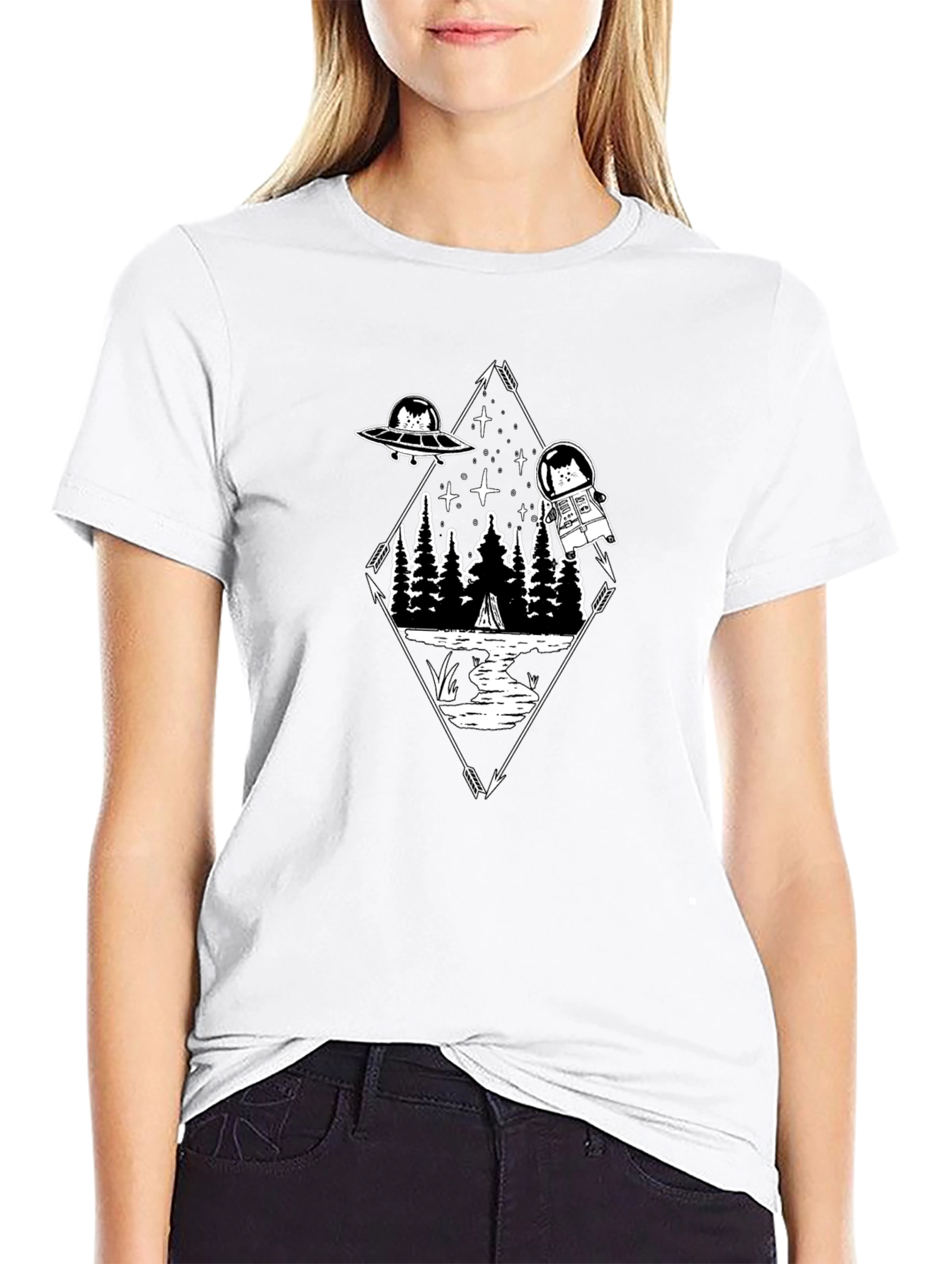 Cat Astronaut Graphic T-Shirt - Black