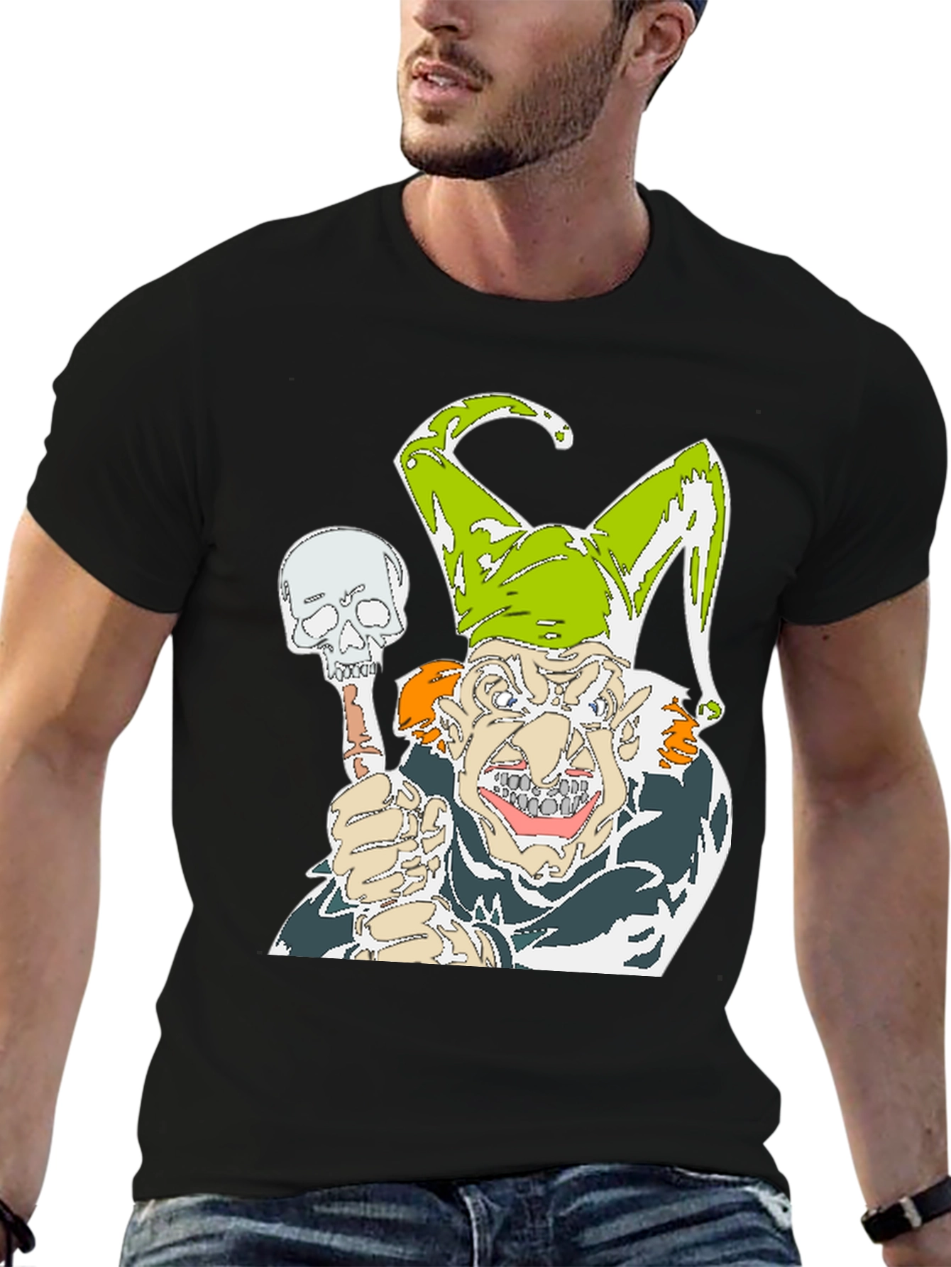 Mens Black Jester Skull Graphic T-Shirt