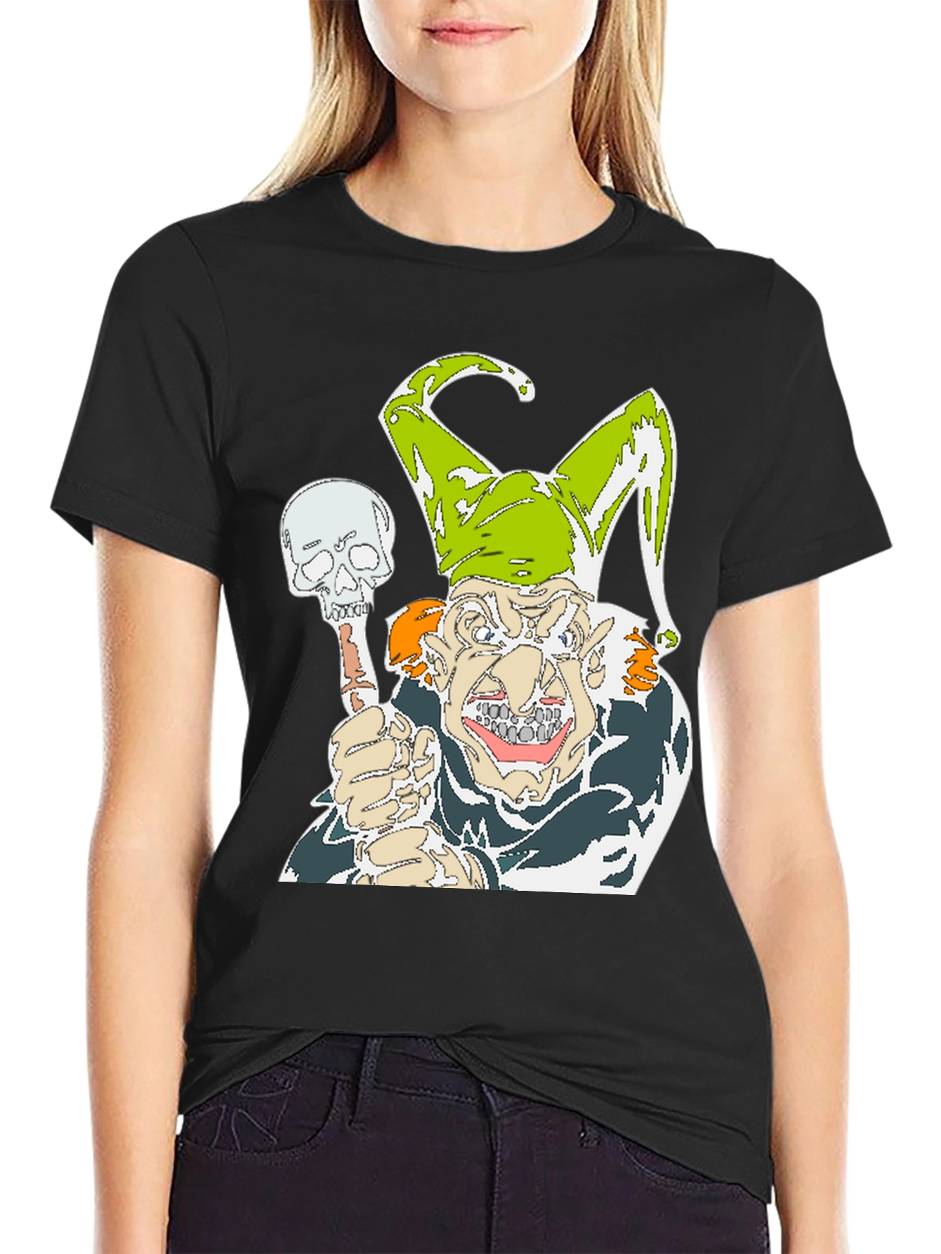 Mens Black Jester Skull Graphic T-Shirt