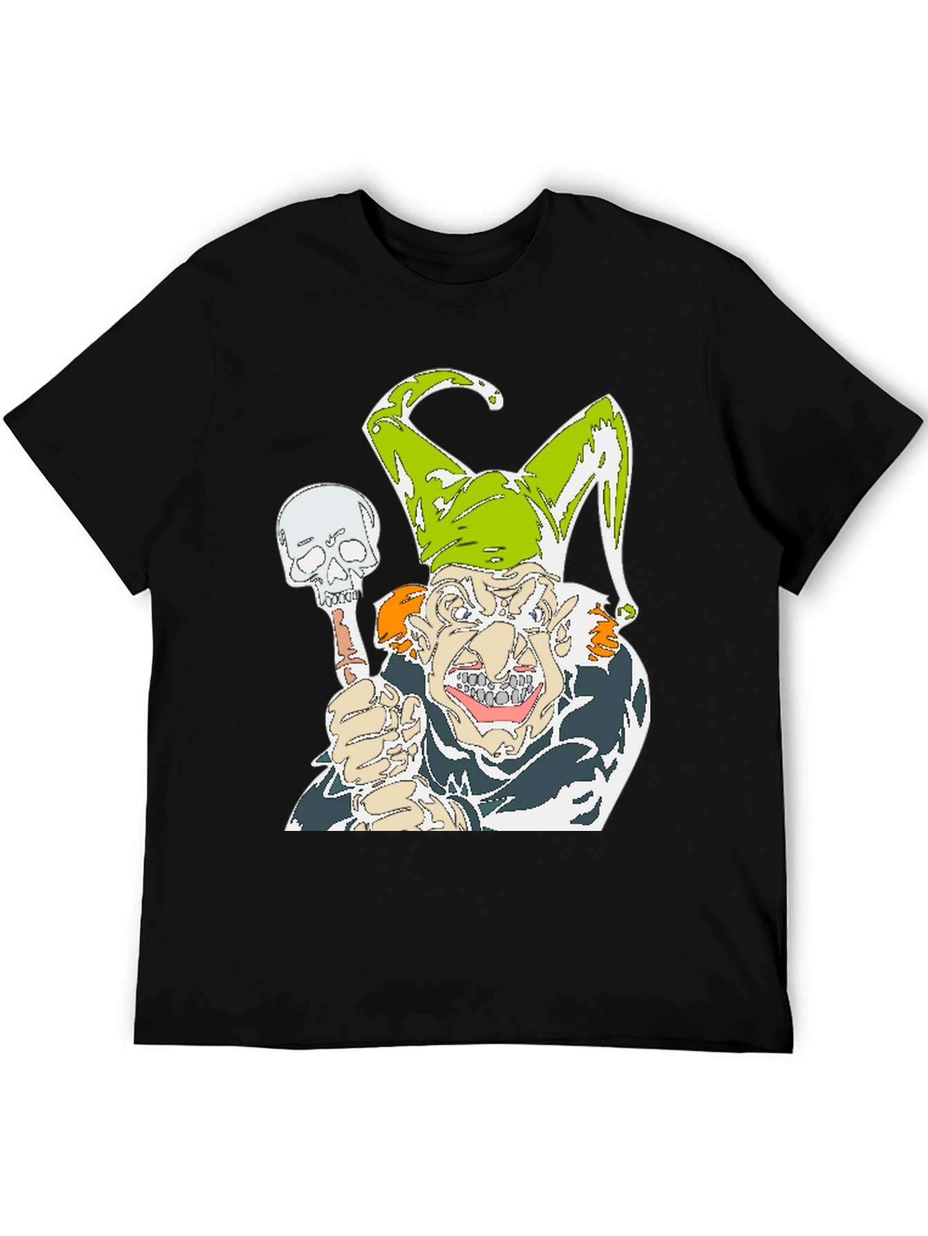 Mens Black Jester Skull Graphic T-Shirt