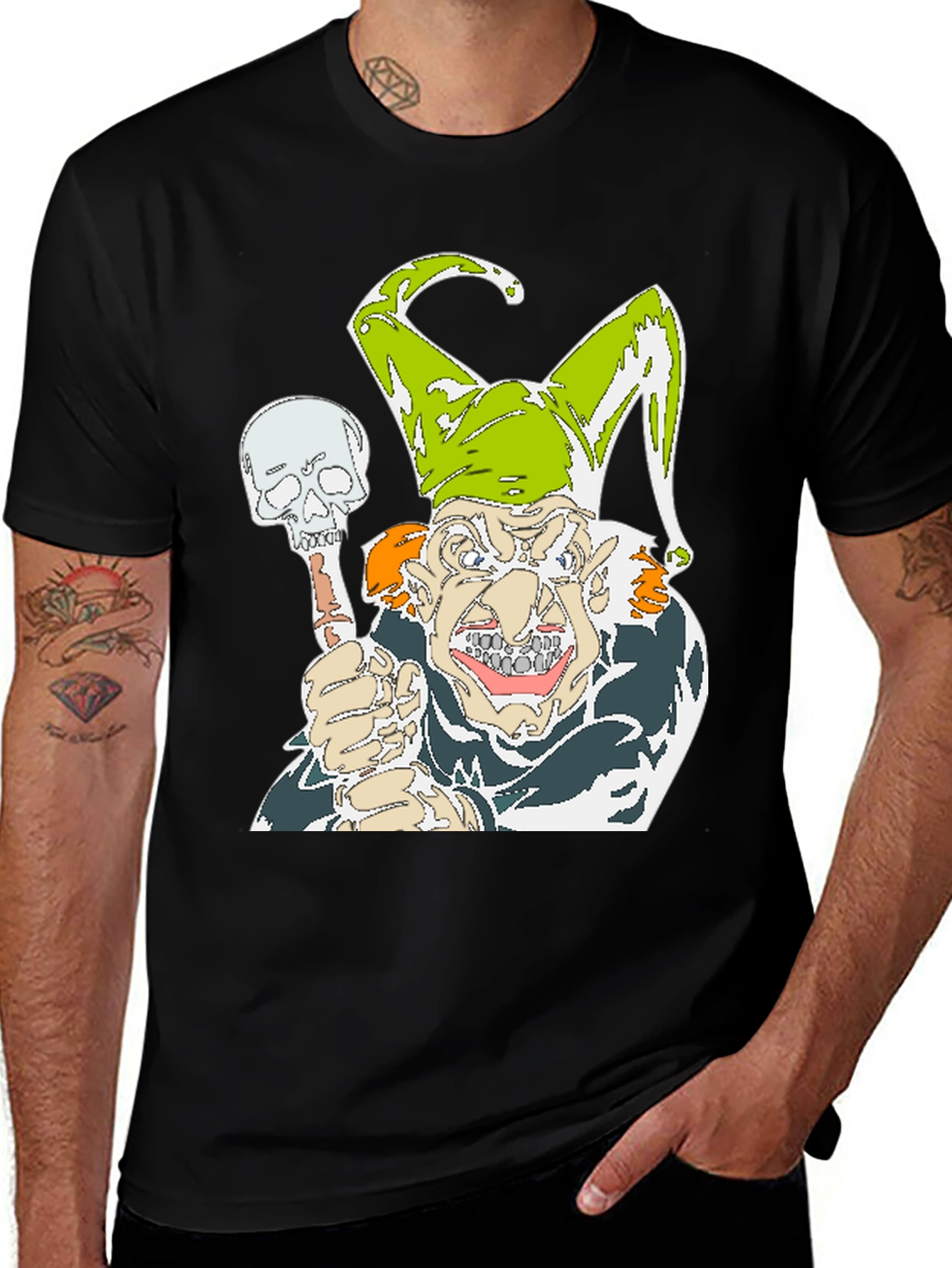 Mens Black Jester Skull Graphic T-Shirt