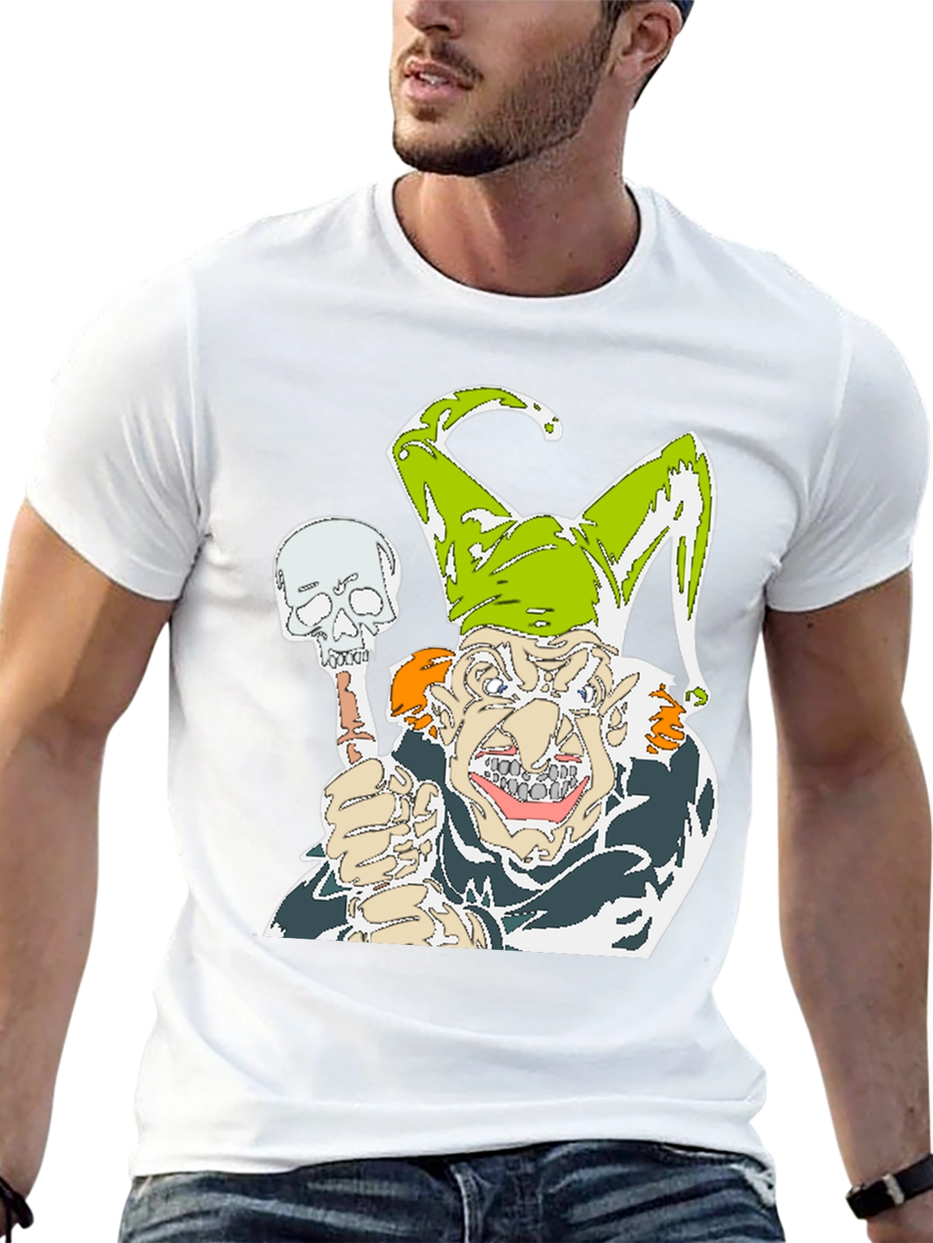 Mens Black Jester Skull Graphic T-Shirt