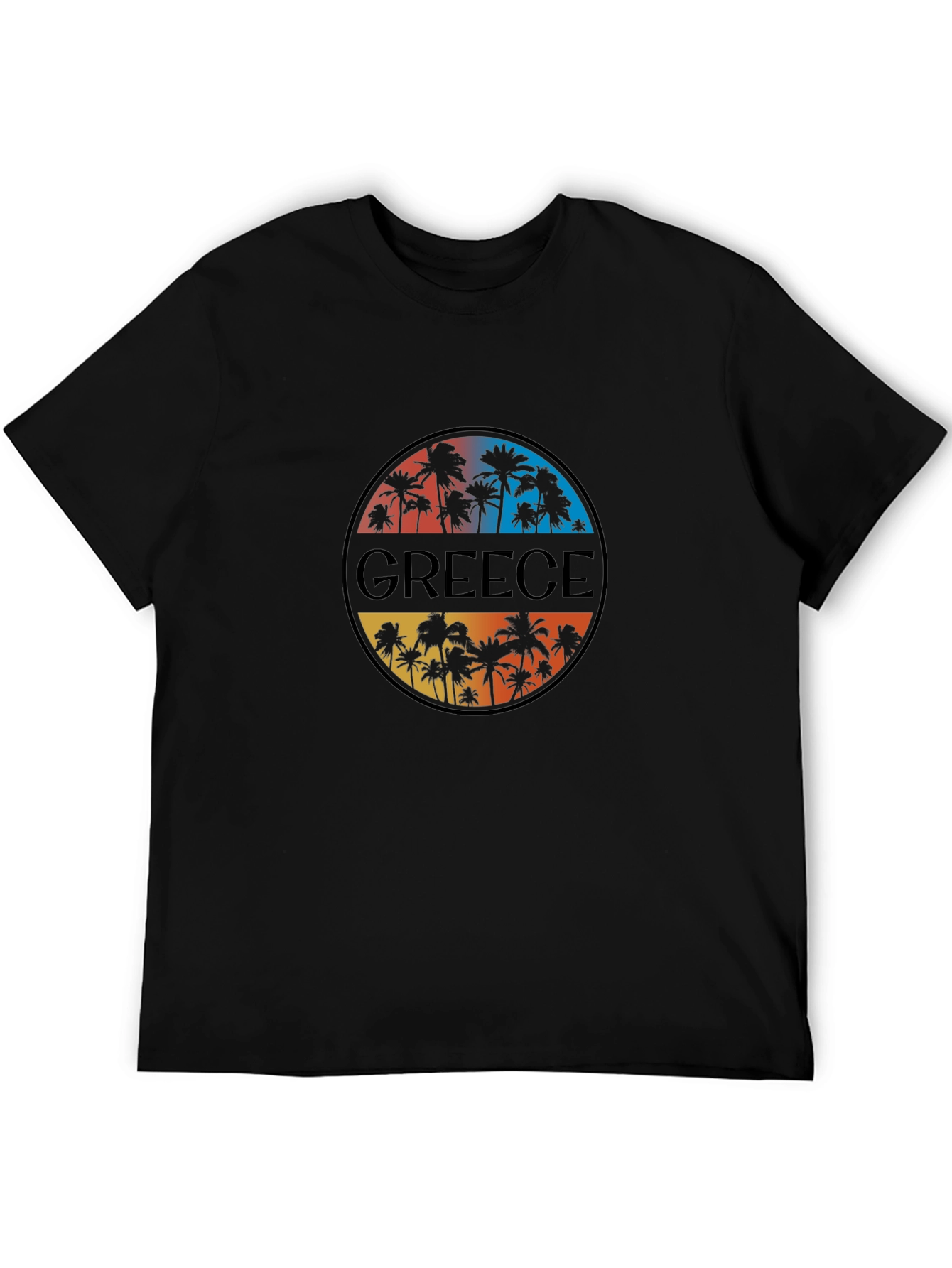 Greece Palm Tree Graphic T-Shirt - Mens Black Tee