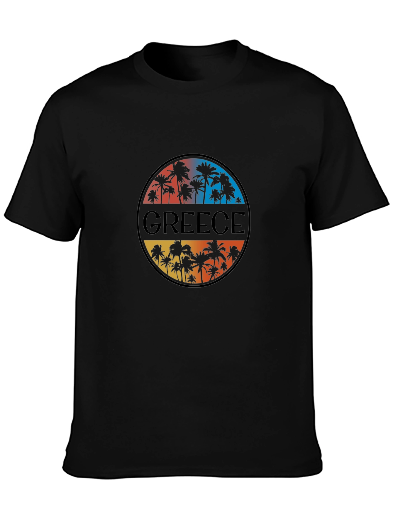 Greece Palm Tree Graphic T-Shirt - Mens Black Tee