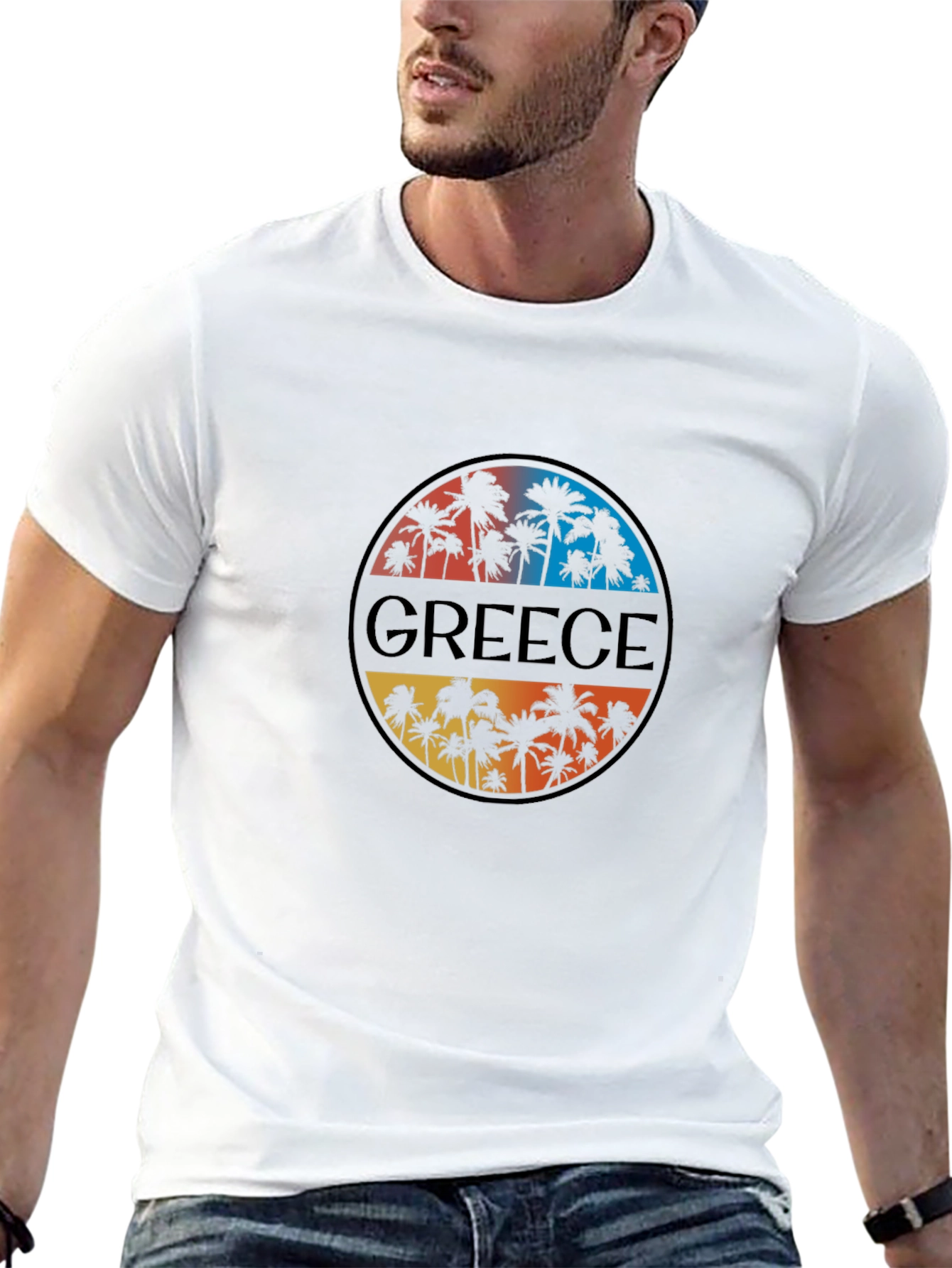 Greece Palm Tree Graphic T-Shirt - Mens Black Tee
