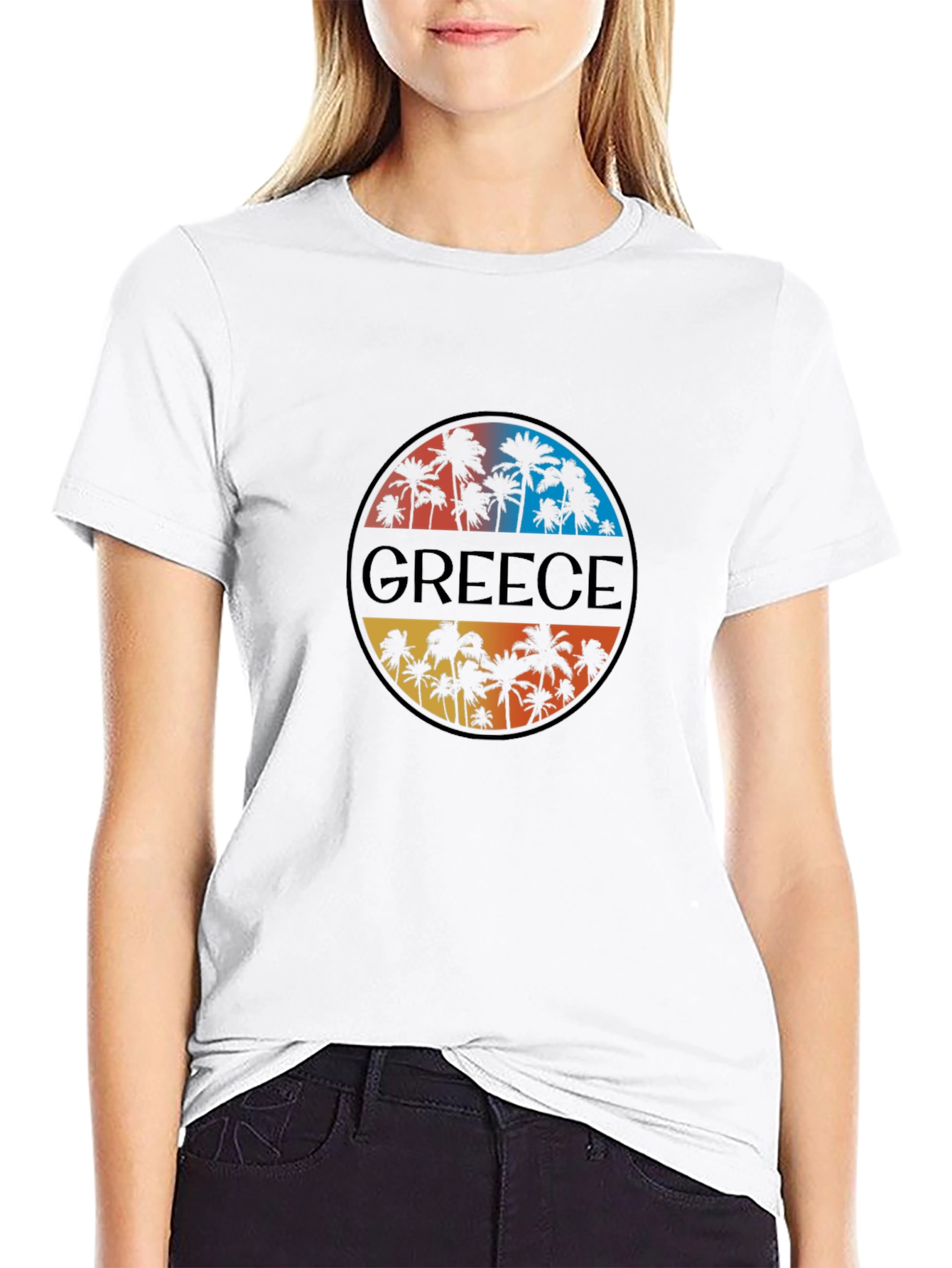 Greece Palm Tree Graphic T-Shirt - Mens Black Tee