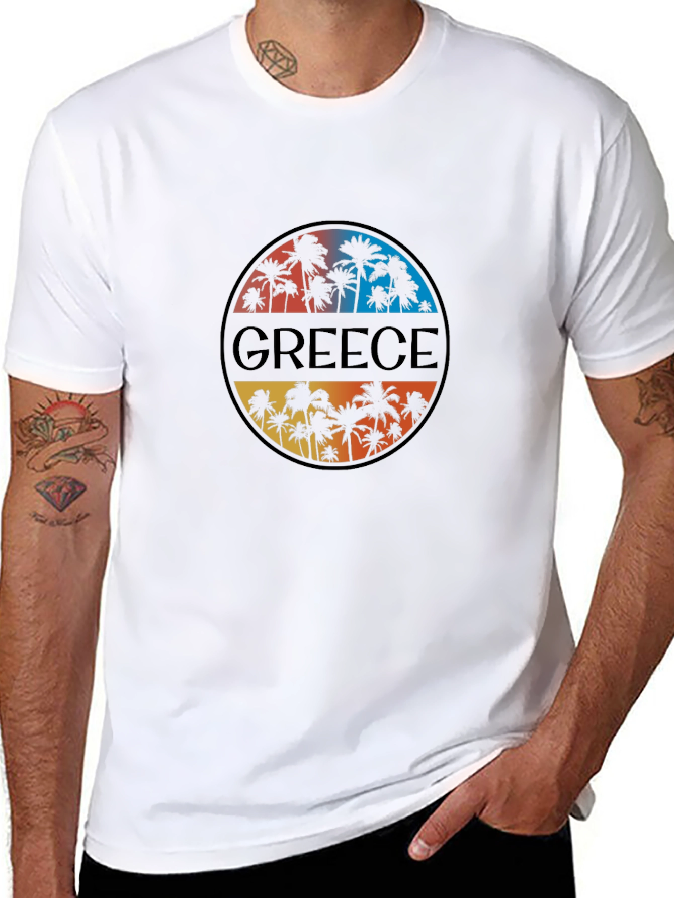 Greece Palm Tree Graphic T-Shirt - Mens Black Tee