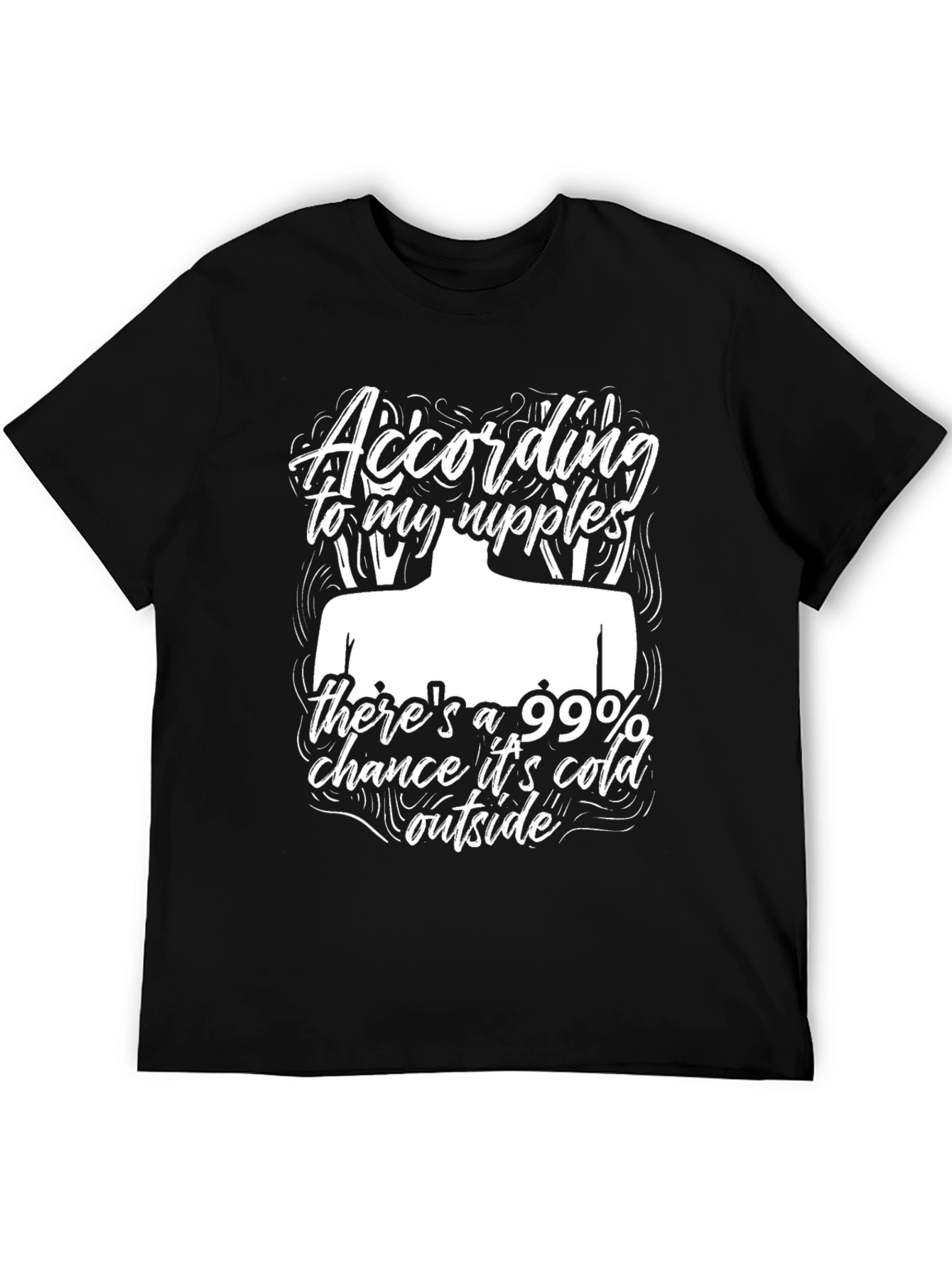 Funny Cold Nipples Graphic Black T-Shirt