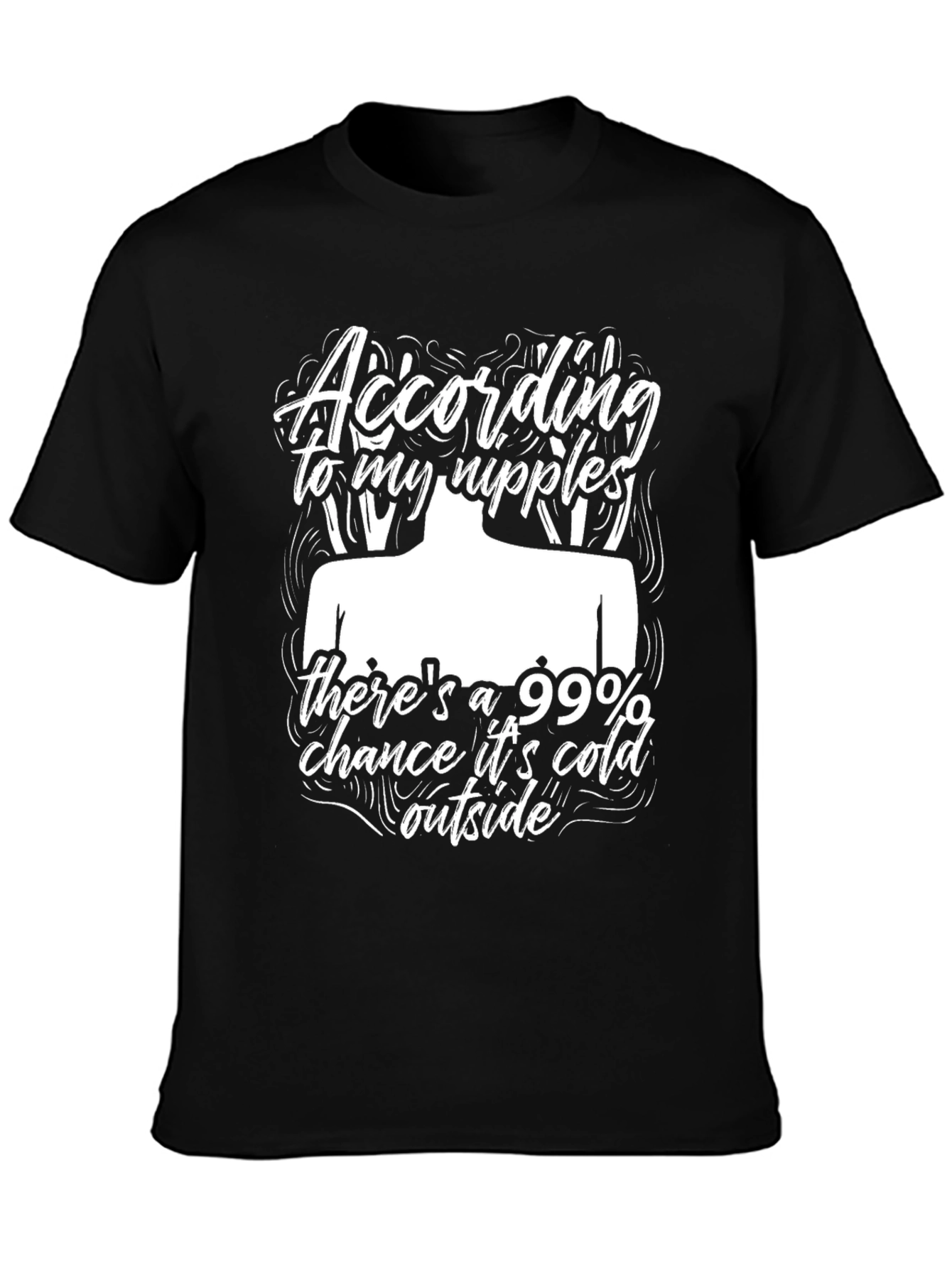 Funny Cold Nipples Graphic Black T-Shirt