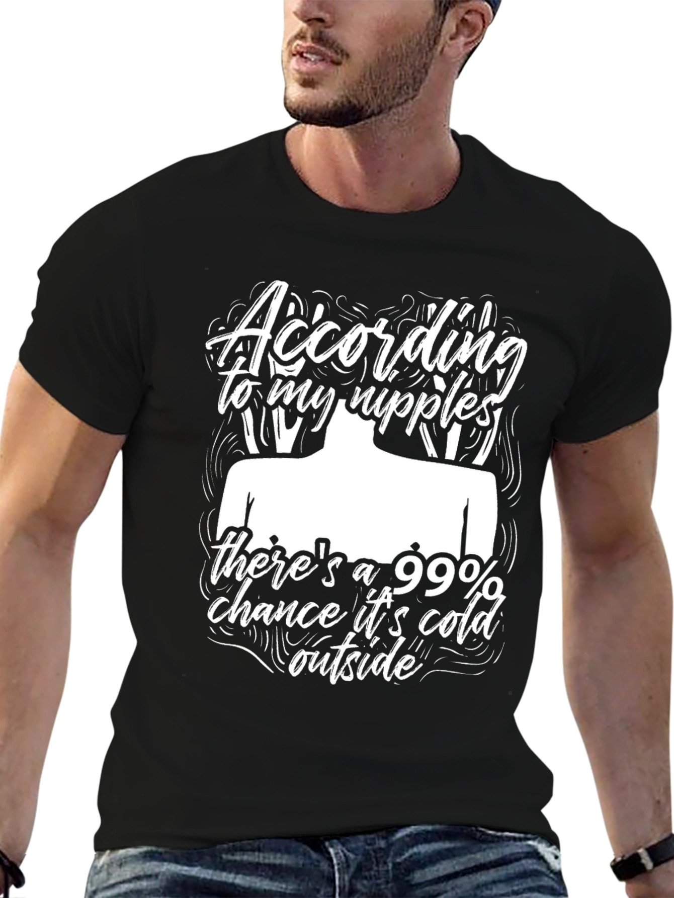 Funny Cold Nipples Graphic Black T-Shirt