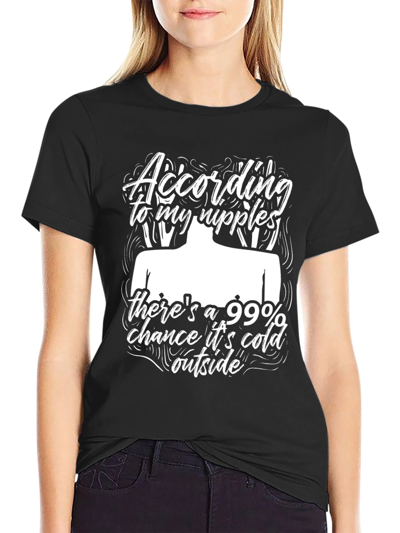Funny Cold Nipples Graphic Black T-Shirt