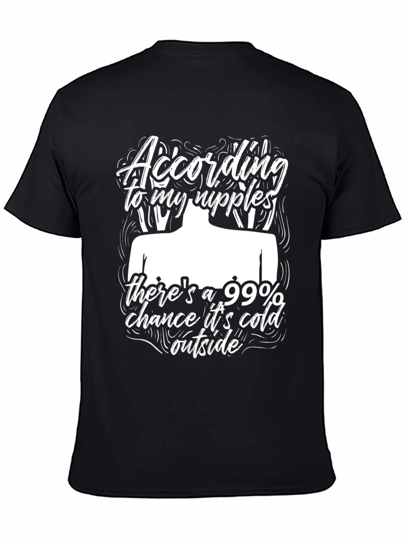Funny Cold Nipples Graphic Black T-Shirt