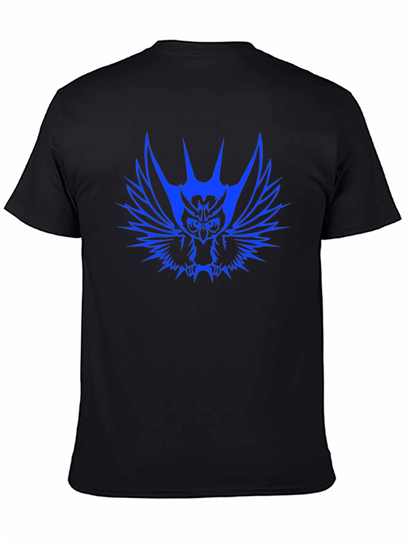 Owl Graphic Black T-Shirt - Unique Blue Design