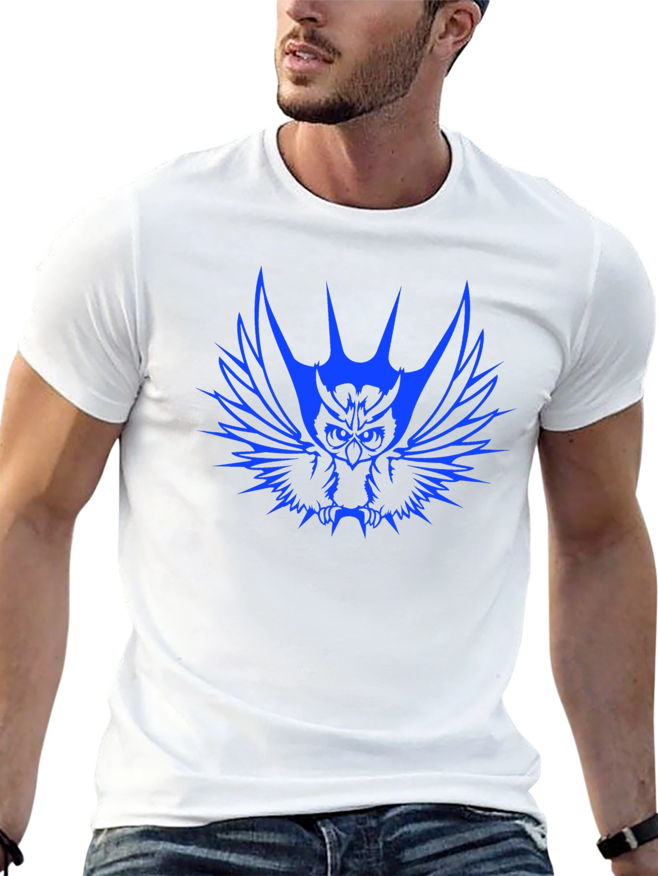 Owl Graphic Black T-Shirt - Unique Blue Design