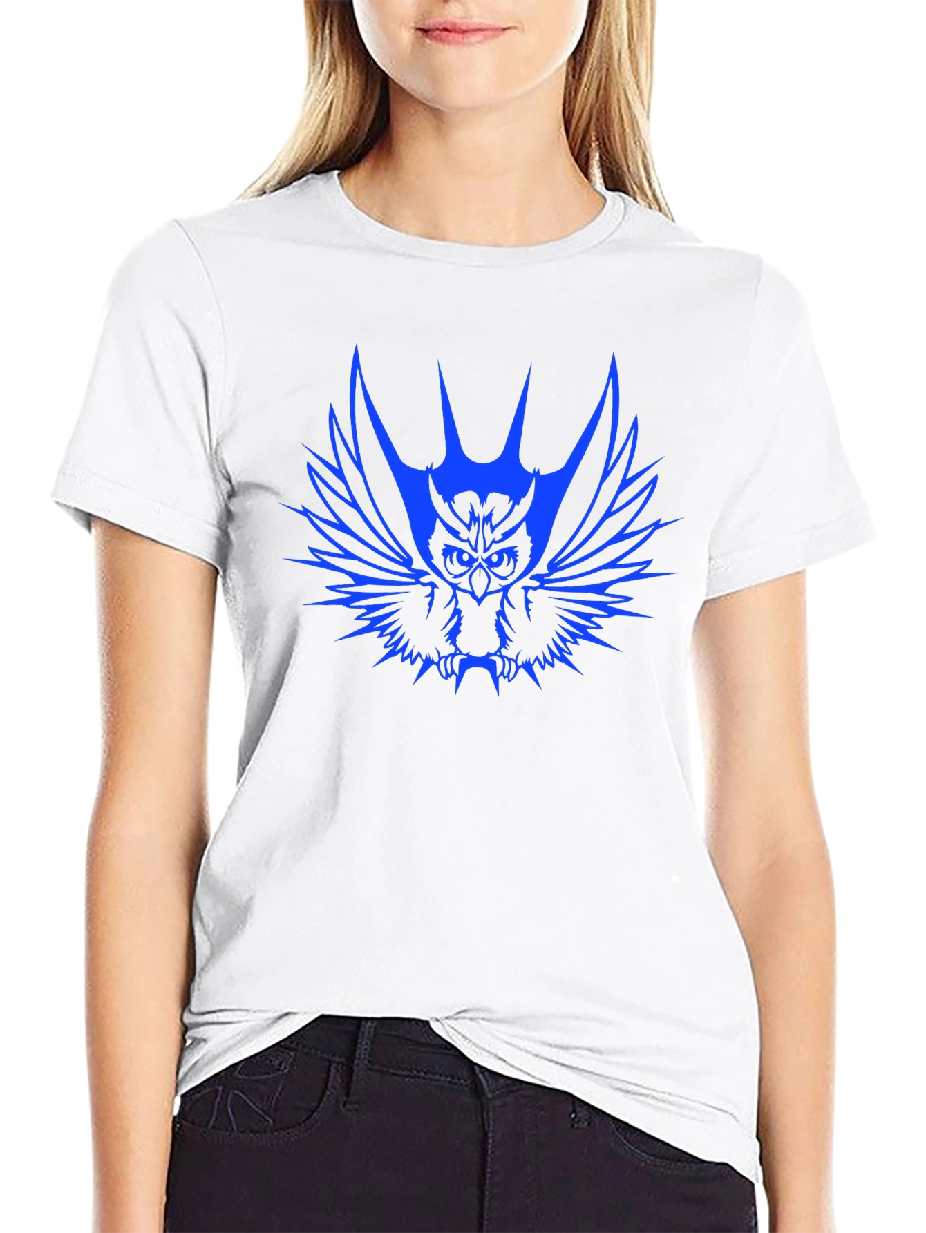 Owl Graphic Black T-Shirt - Unique Blue Design
