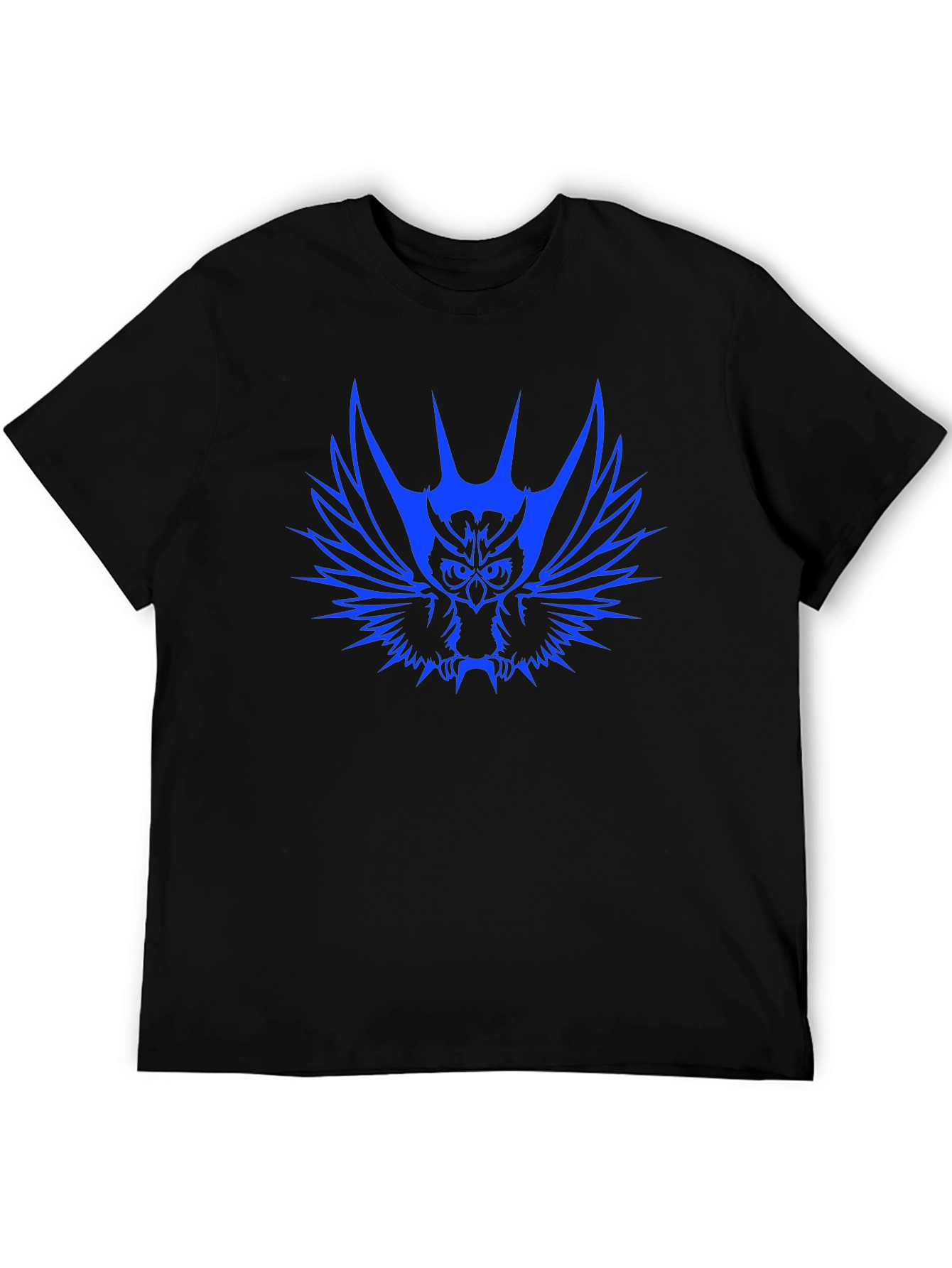 Owl Graphic Black T-Shirt - Unique Blue Design
