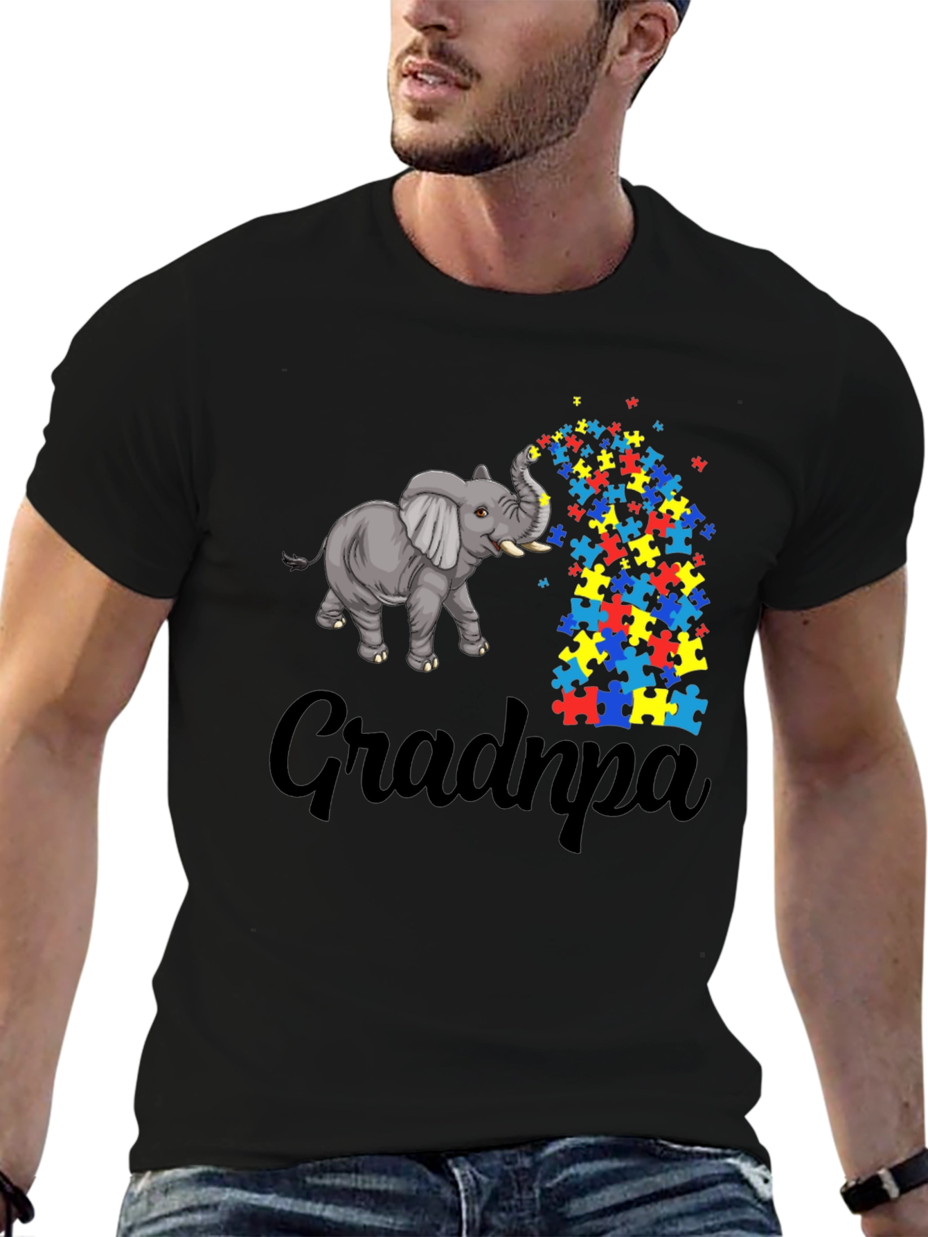 Autism Awareness Grandpa Elephant Puzzle Piece T-Shirt