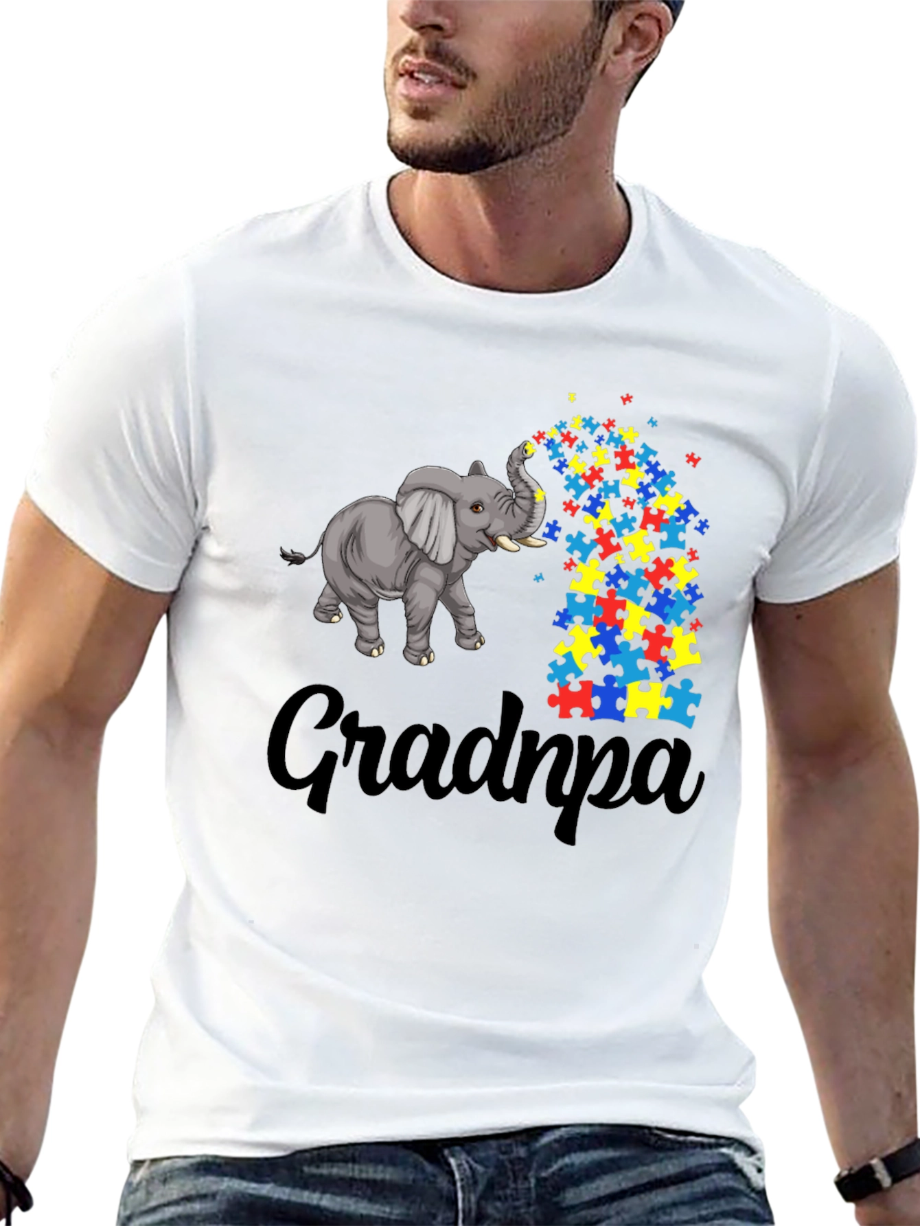 Autism Awareness Grandpa Elephant Puzzle Piece T-Shirt