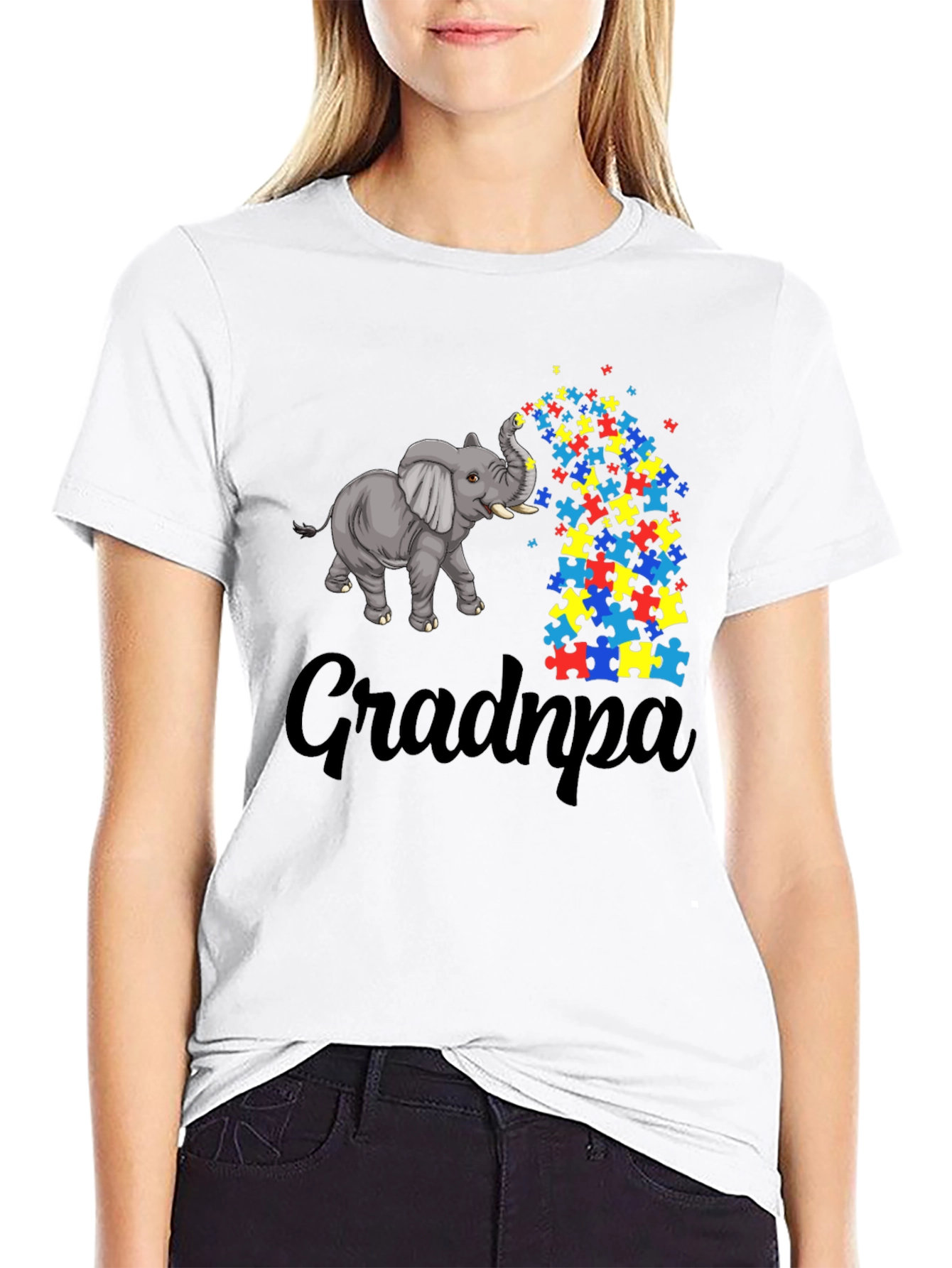 Autism Awareness Grandpa Elephant Puzzle Piece T-Shirt
