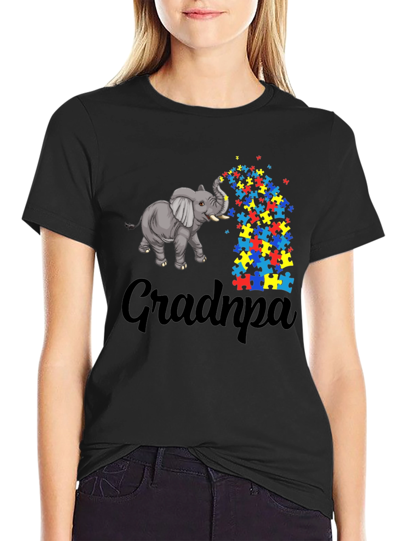 Autism Awareness Grandpa Elephant Puzzle Piece T-Shirt