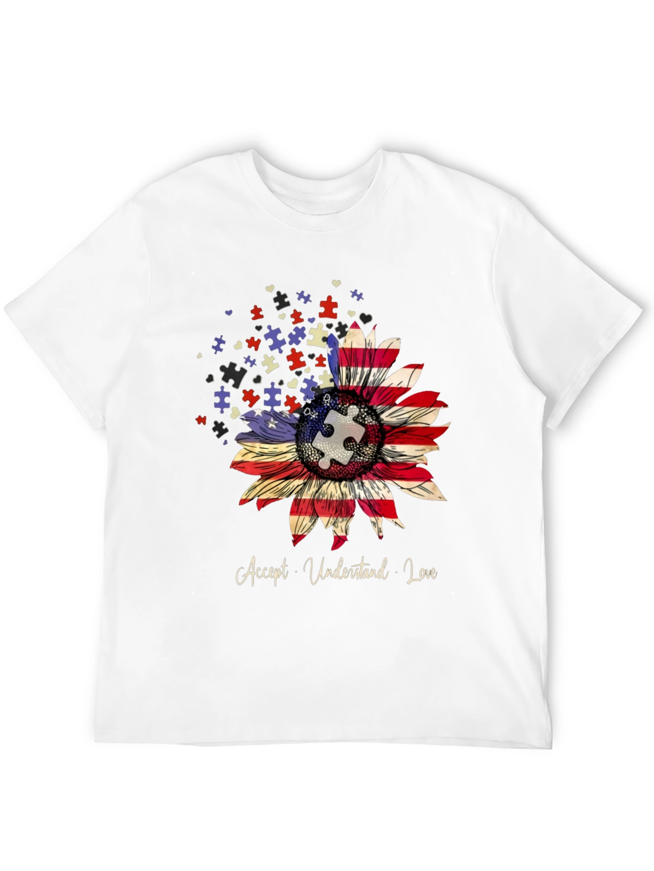 Autism Awareness Sunflower USA Flag T-Shirt