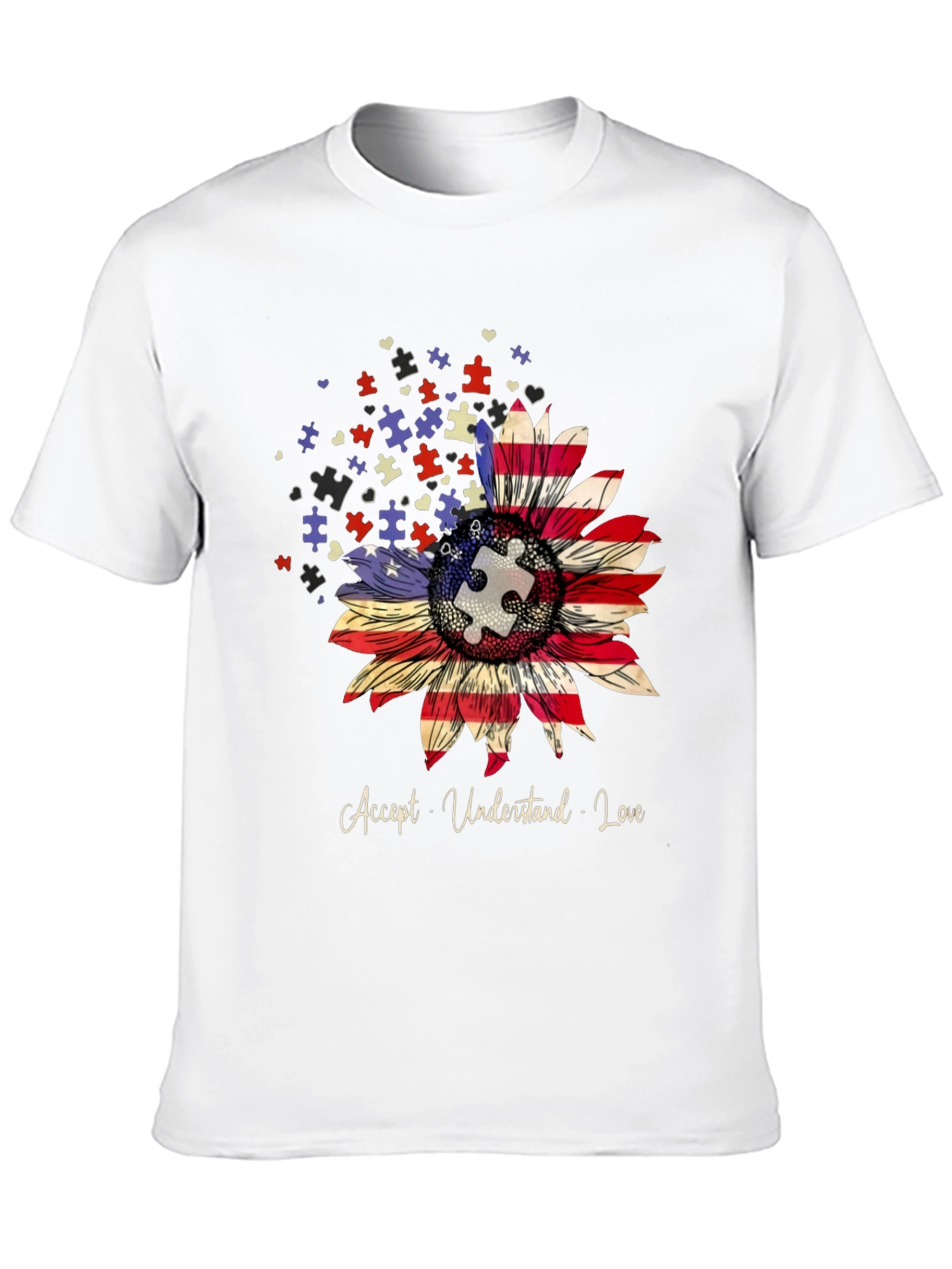 Autism Awareness Sunflower USA Flag T-Shirt