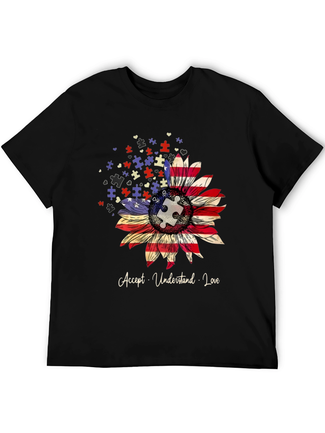Autism Awareness Sunflower USA Flag T-Shirt