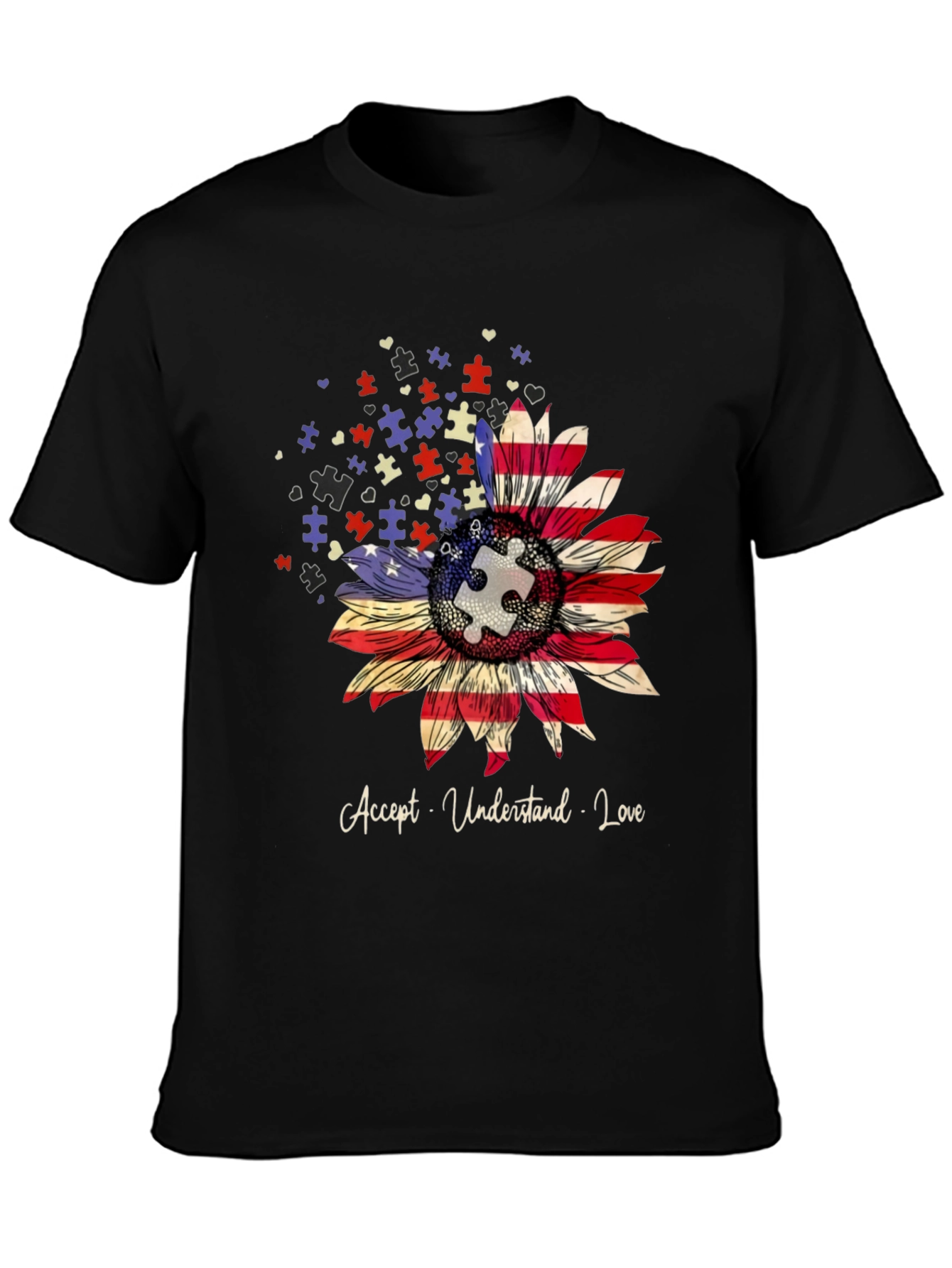 Autism Awareness Sunflower USA Flag T-Shirt