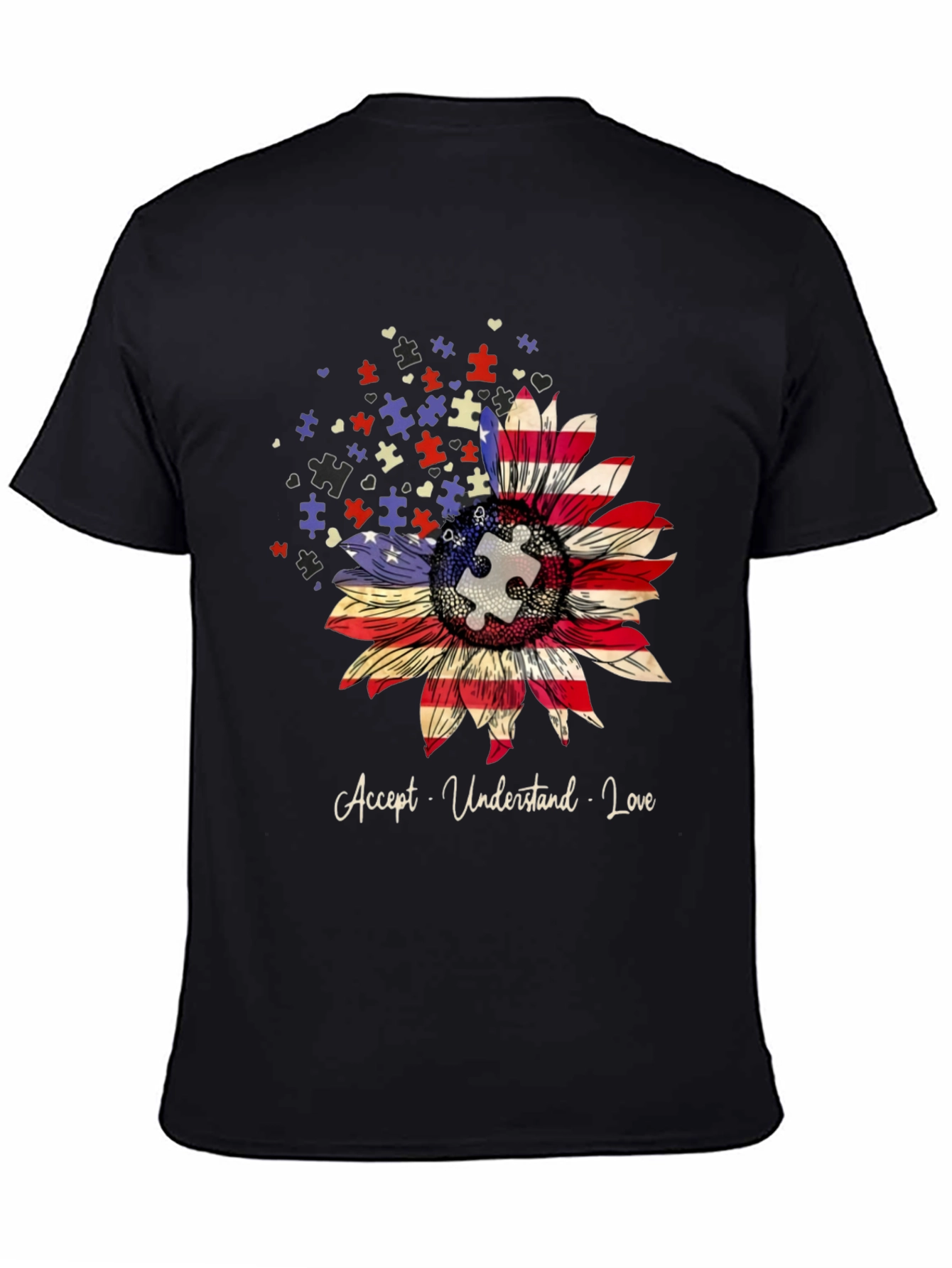 Autism Awareness Sunflower USA Flag T-Shirt