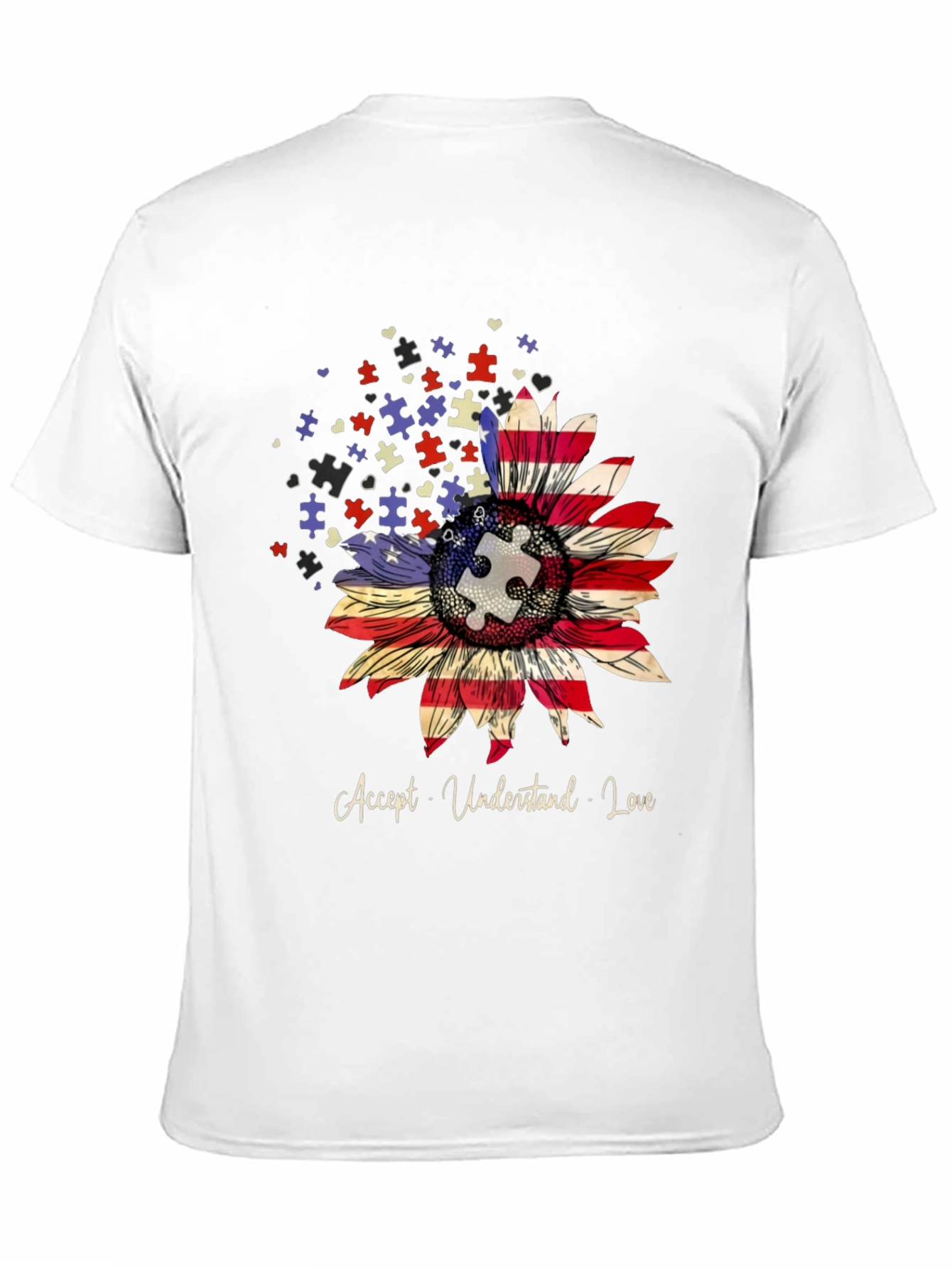 Autism Awareness Sunflower USA Flag T-Shirt