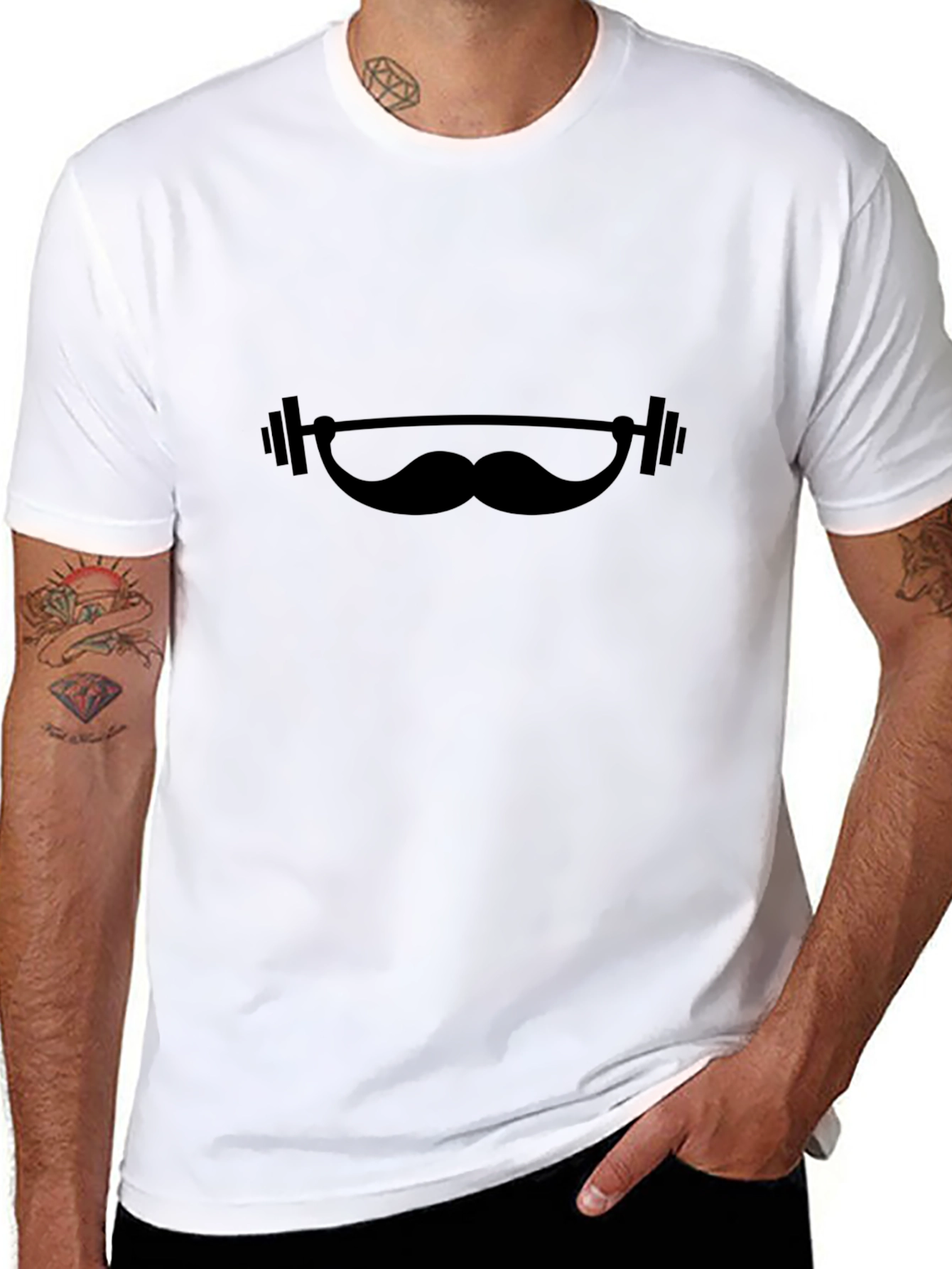 Black Mustache Barbell Graphic Tee