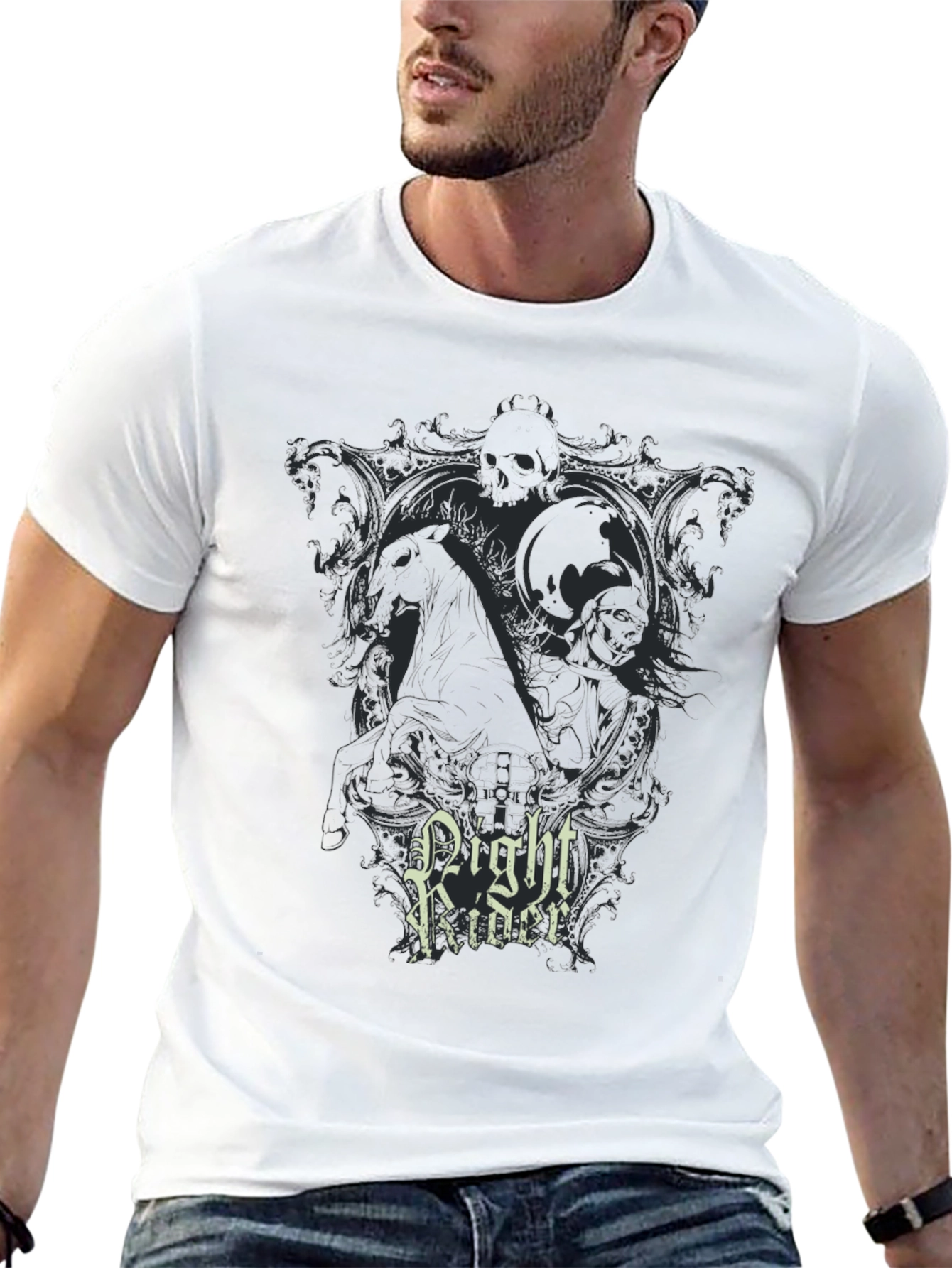 Night Rider Graphic Print Black T-Shirt