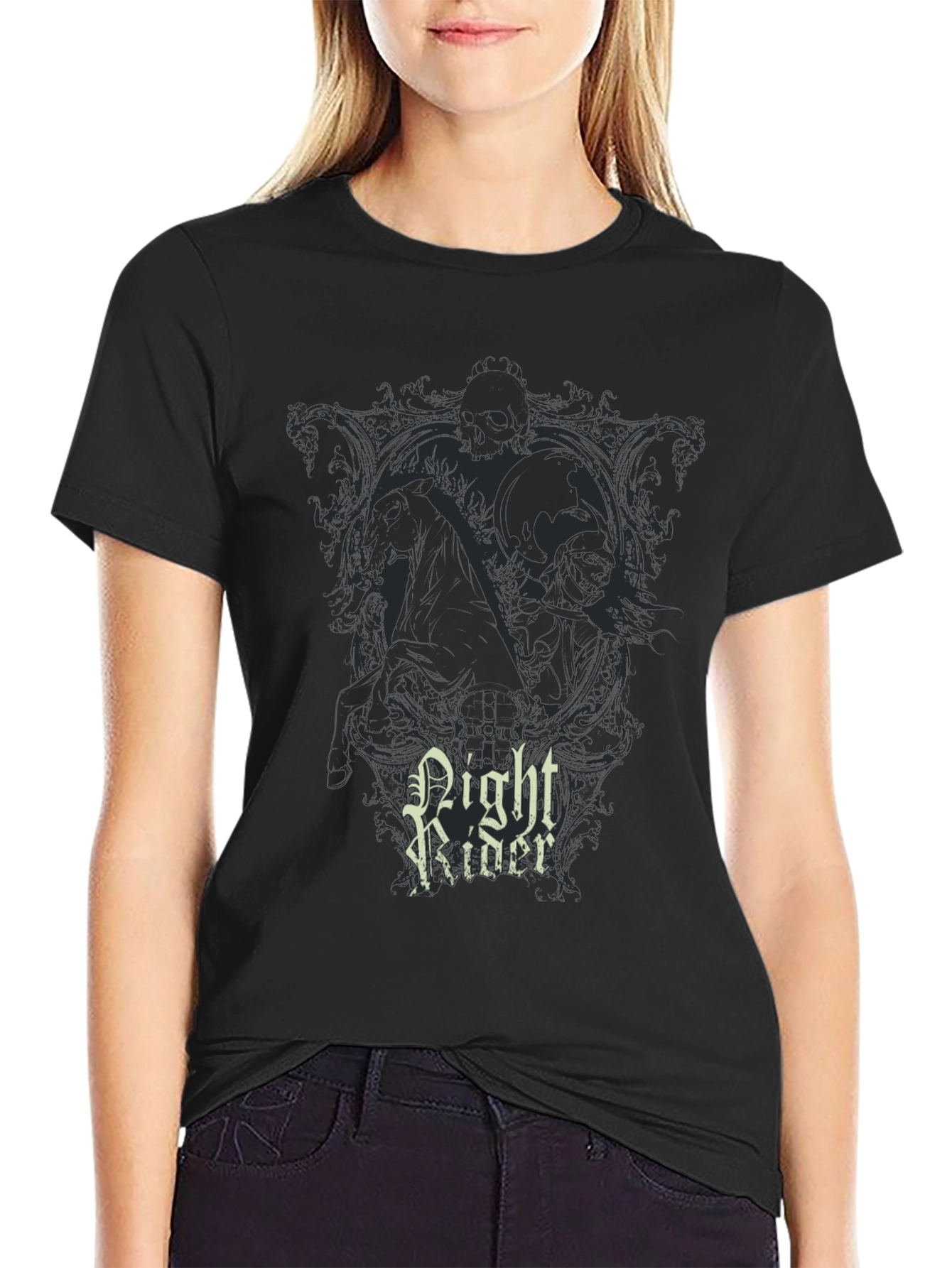 Night Rider Graphic Print Black T-Shirt