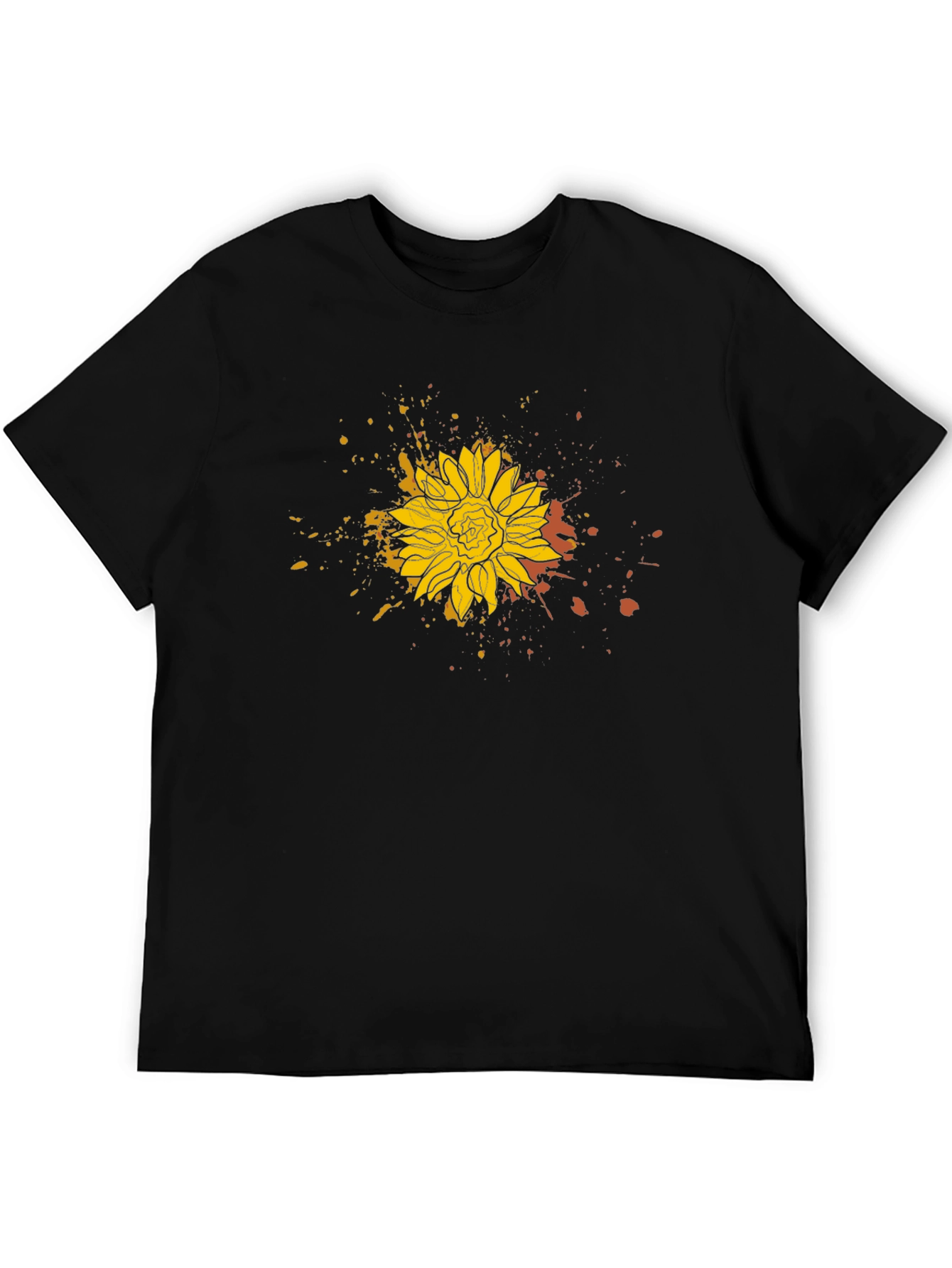 Sunflower Splatter Print Black Tee